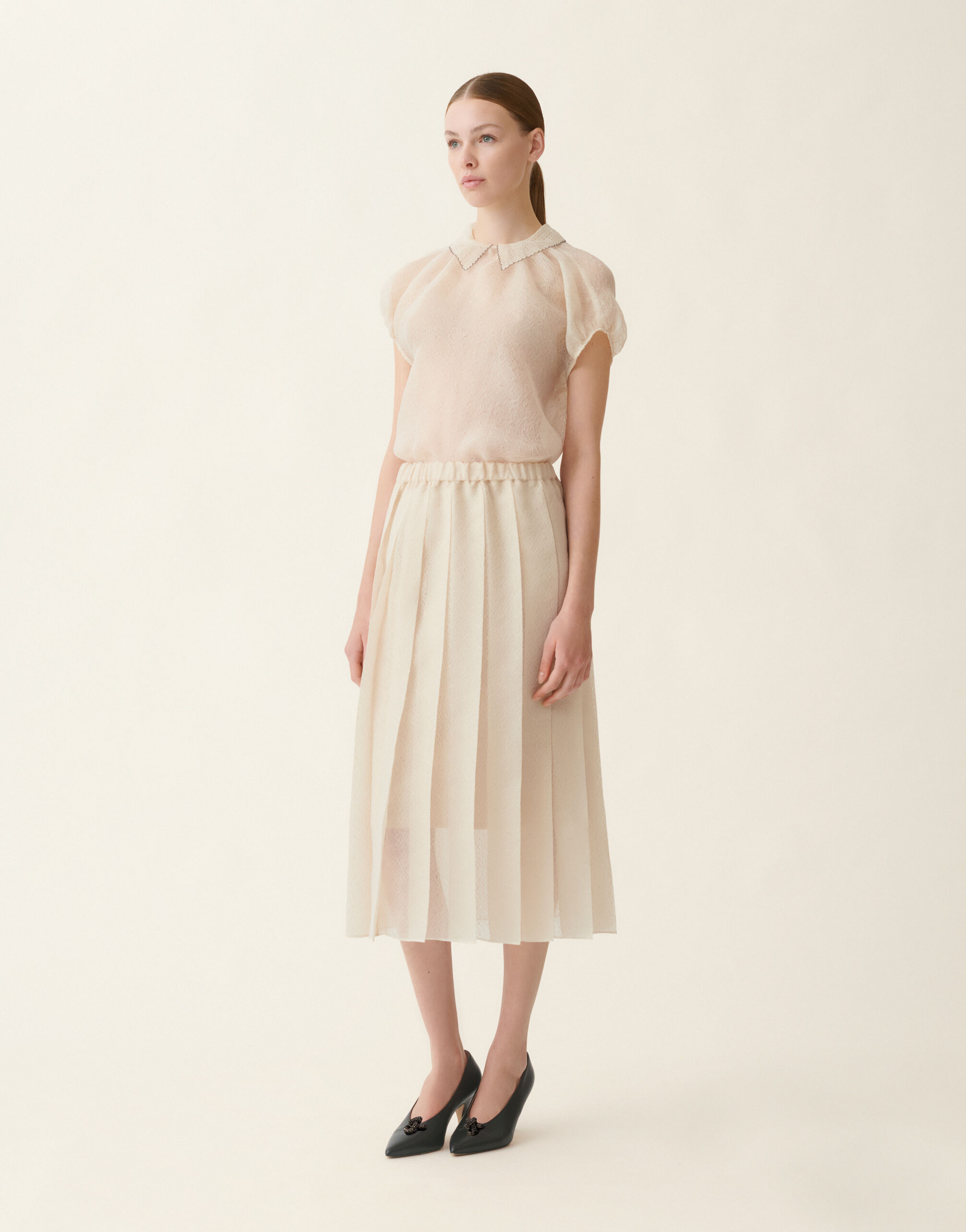 Fabiana Filippi Jupe midi en organza, beurre Beurre GND216F345M3120000