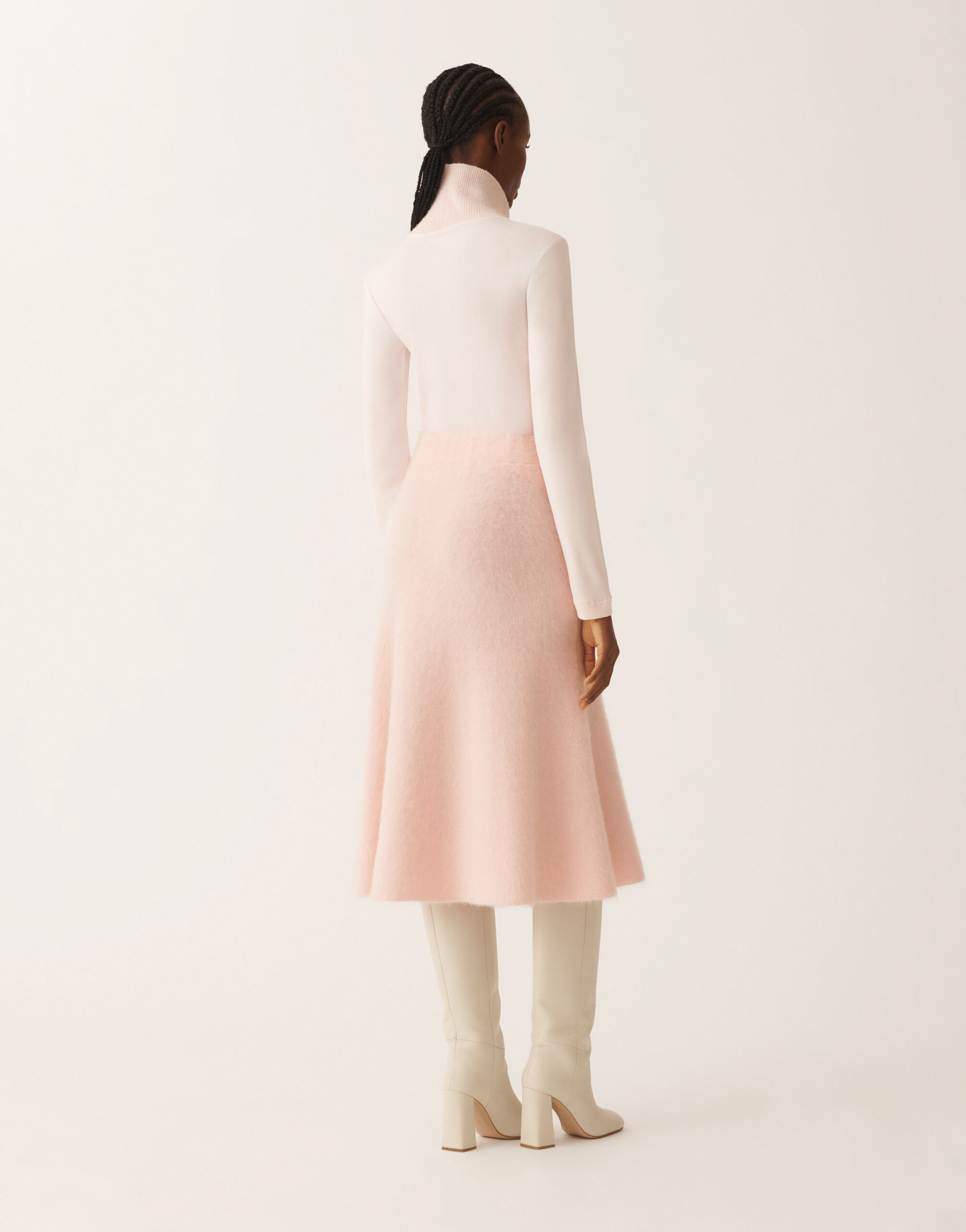 Brushed merino and mohair skirt, quartz pink for Women