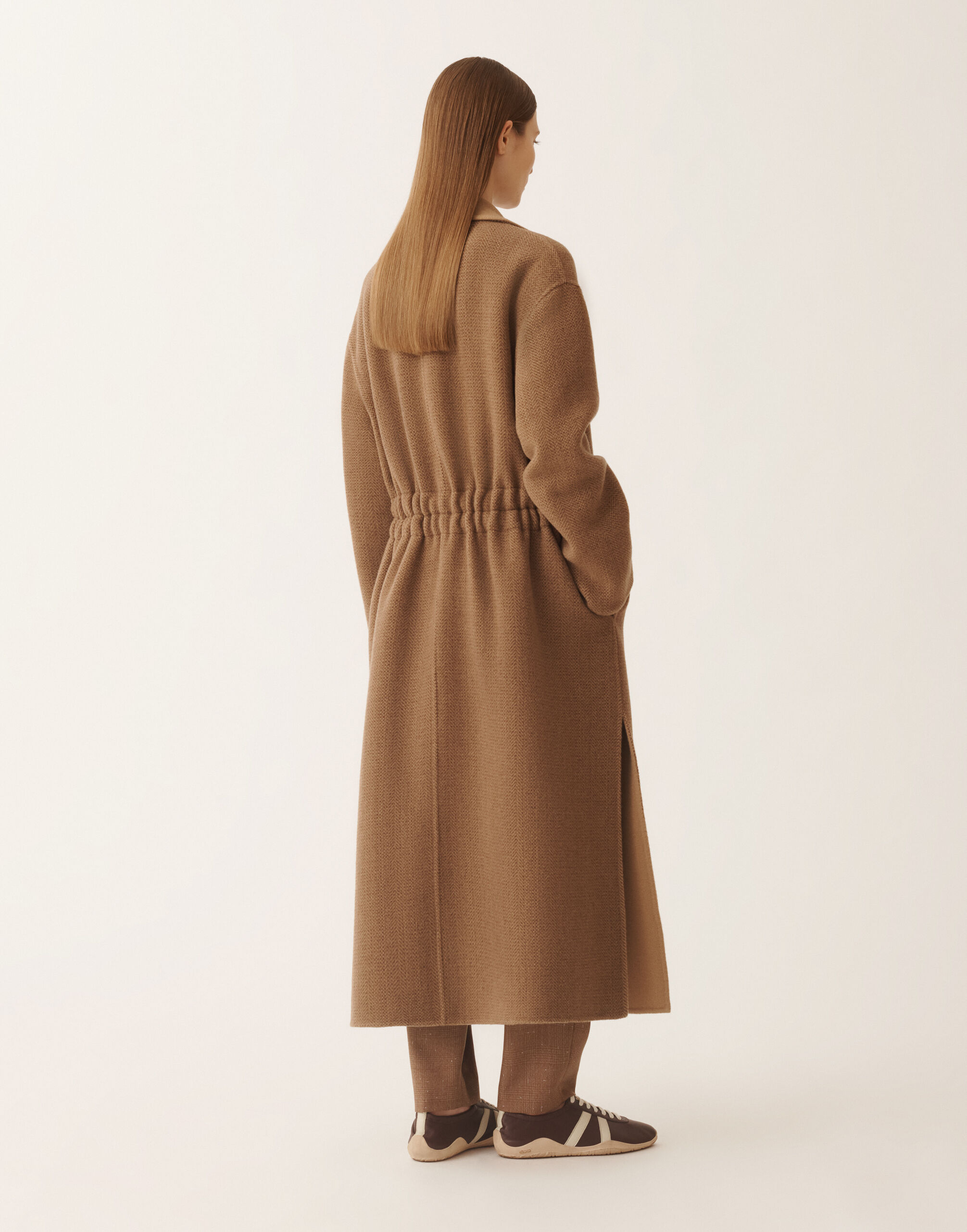 Fabiana Filippi Coat in soft double chevron, camel and ebony Brown CTD225F715L6430000