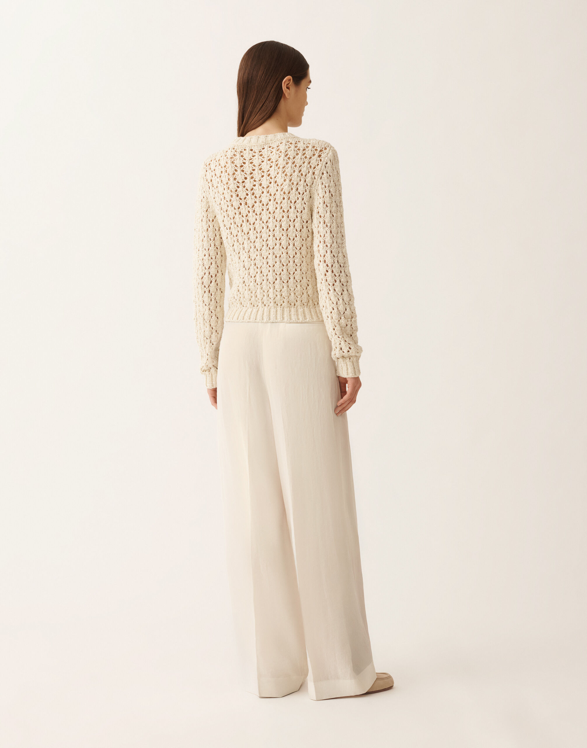 Fabiana Filippi Cotton ribbon sweater with sequins, cream BUTTER MAD276F101M1020000