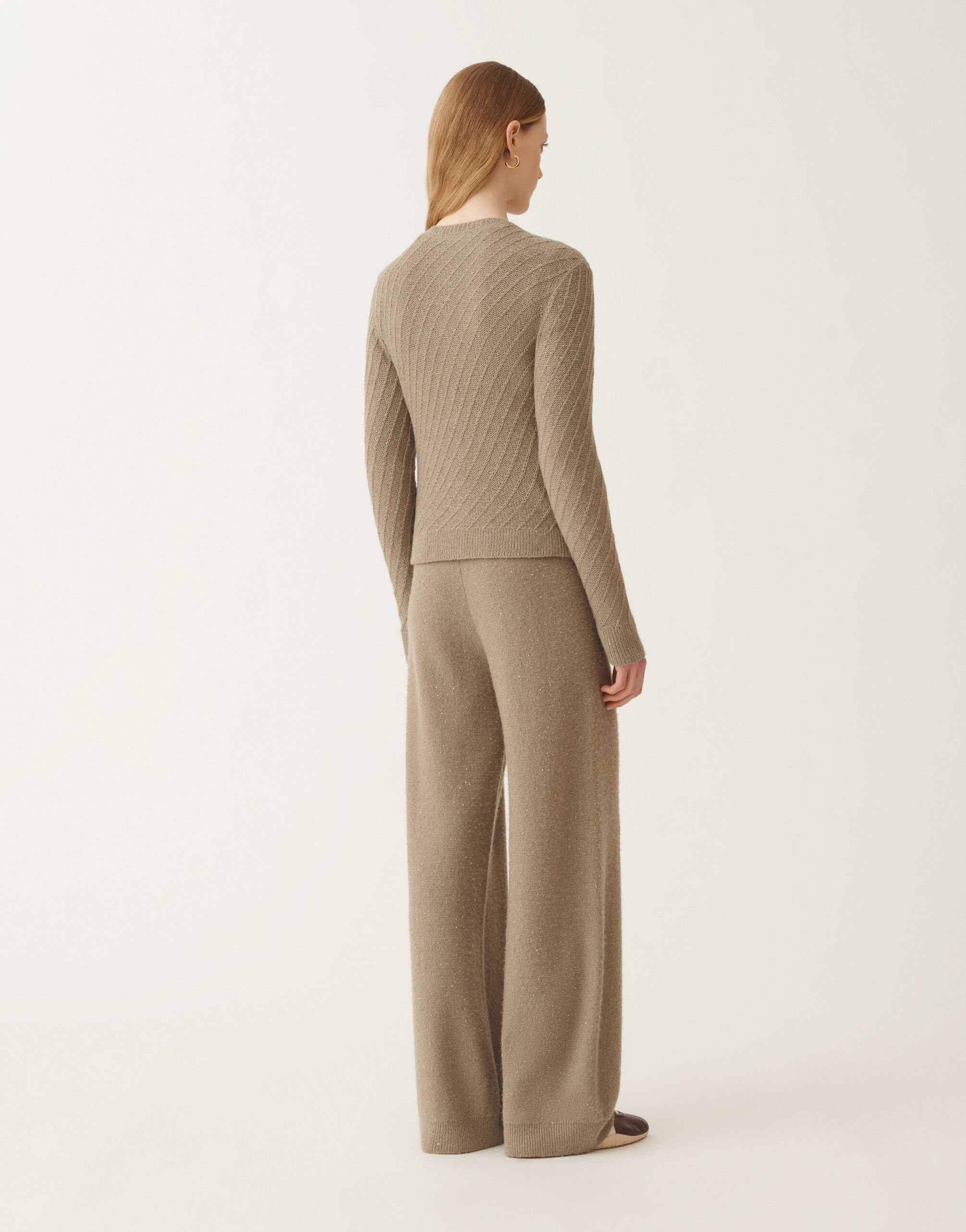 Wool and silk cardigan with sequins, olive for Women | Fabiana