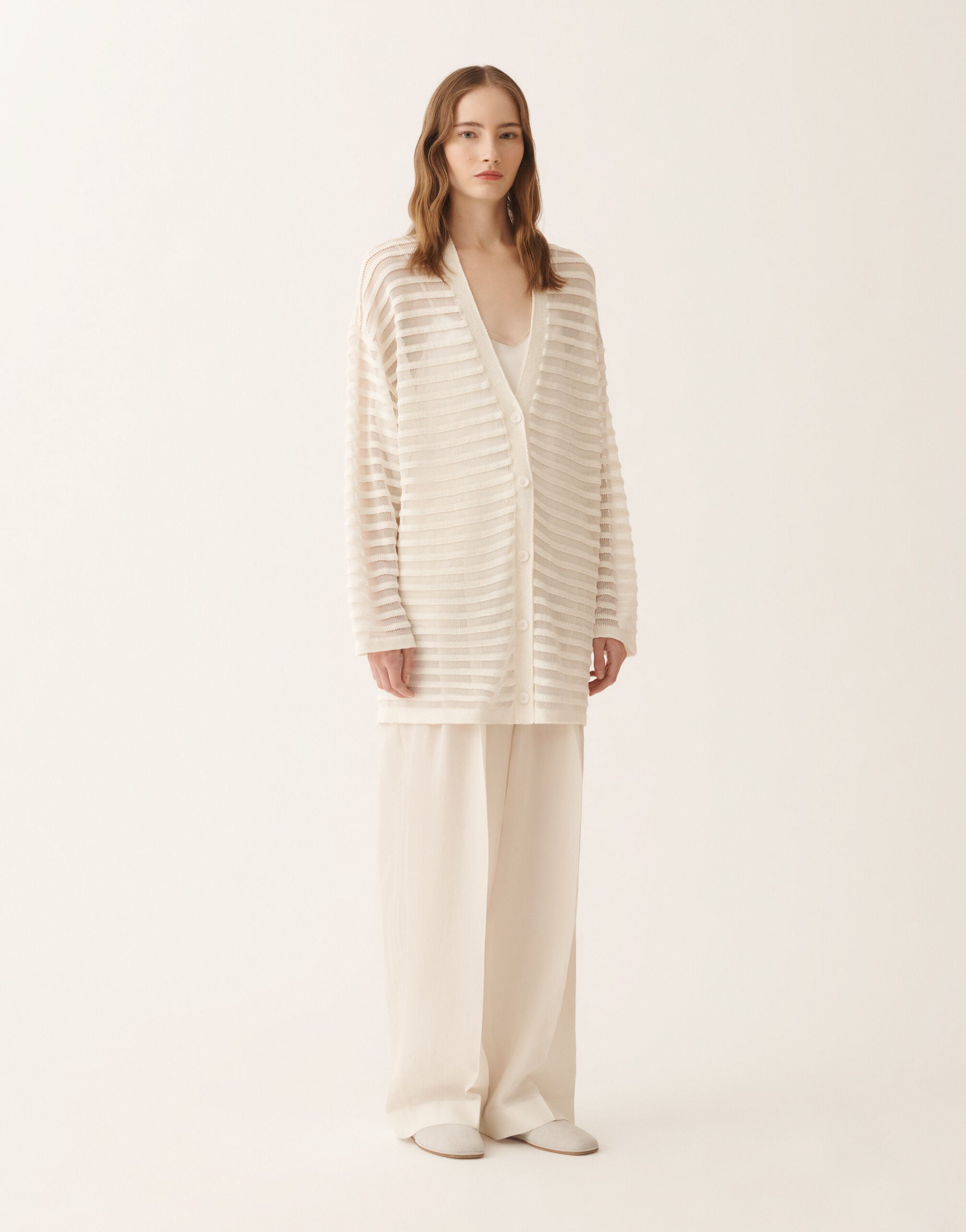 White cotton and linen cardigan with sequins for Women | Fabiana