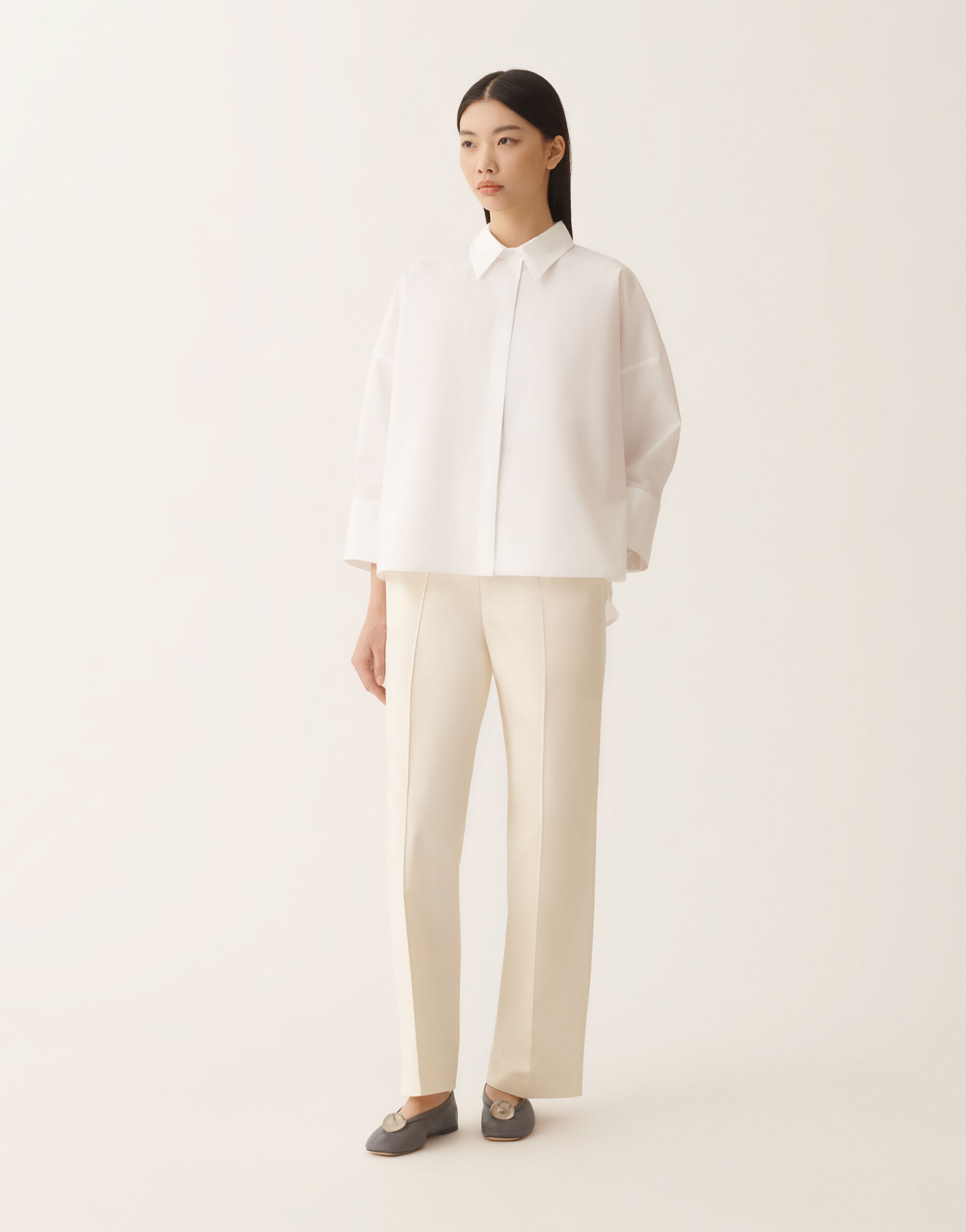 レディースCropped shirt in optic white poplin シャツ | Fabiana