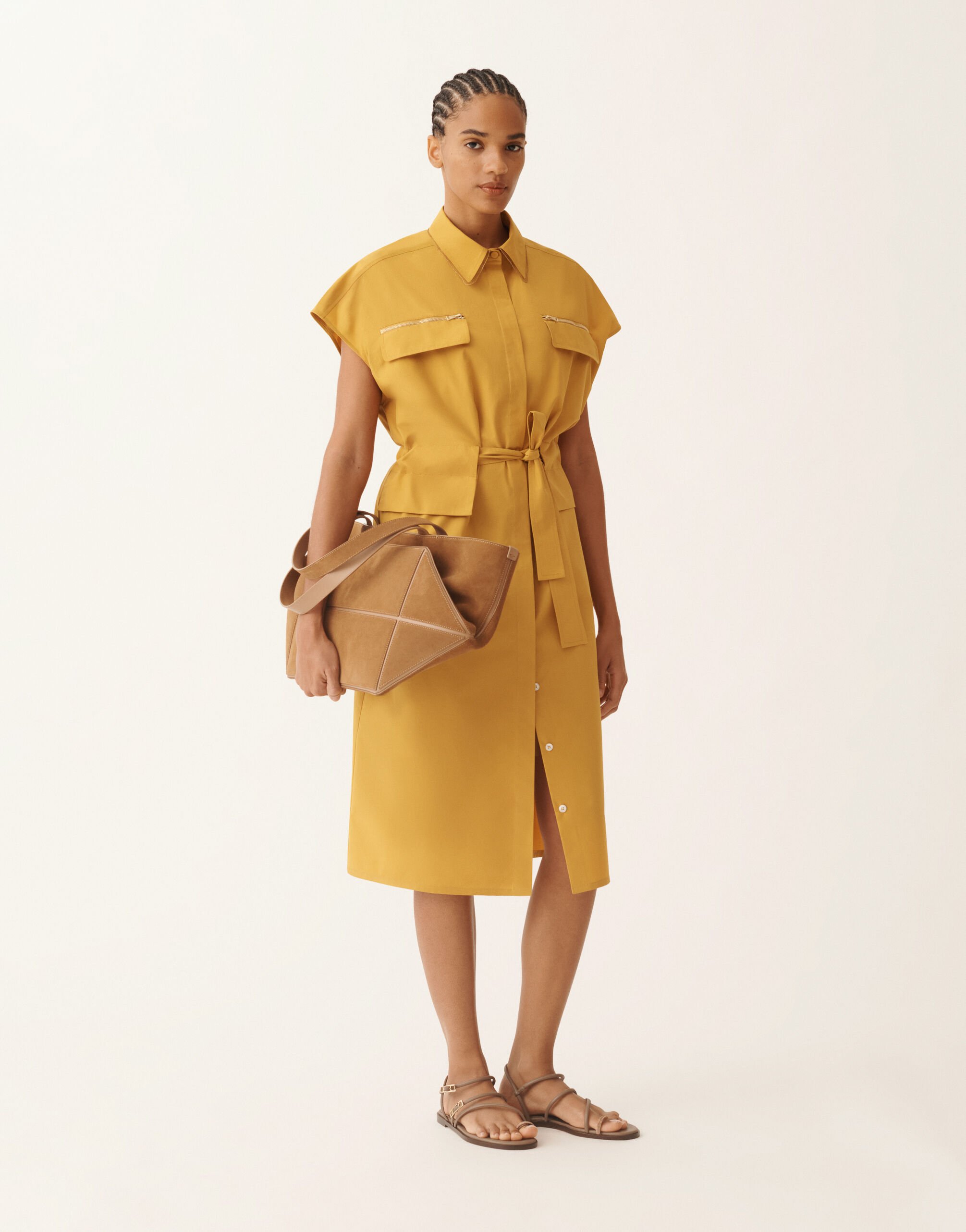 Fabiana Filippi Sahariana dress in mustard poplin MUSTARD ABD276F618L5820000