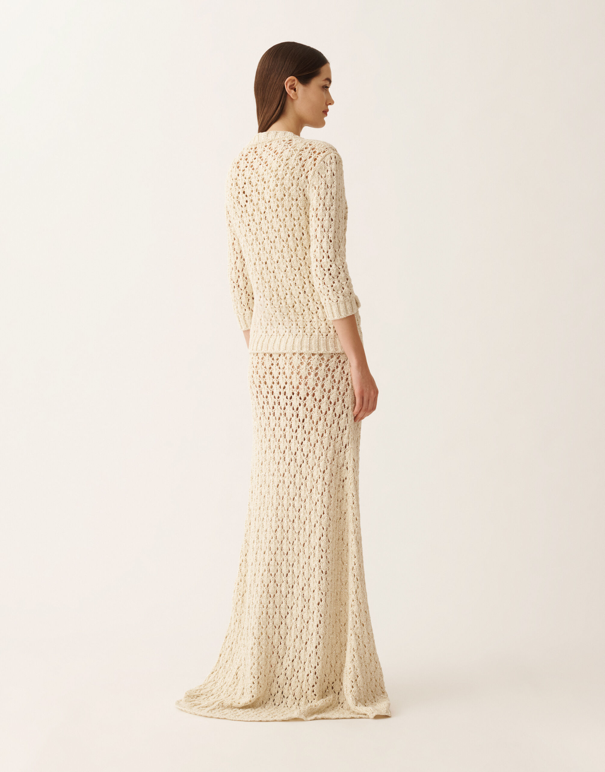 Fabiana Filippi Cotton tape cardigan with sequins, in cream BUTTER MAD276F559M1020000