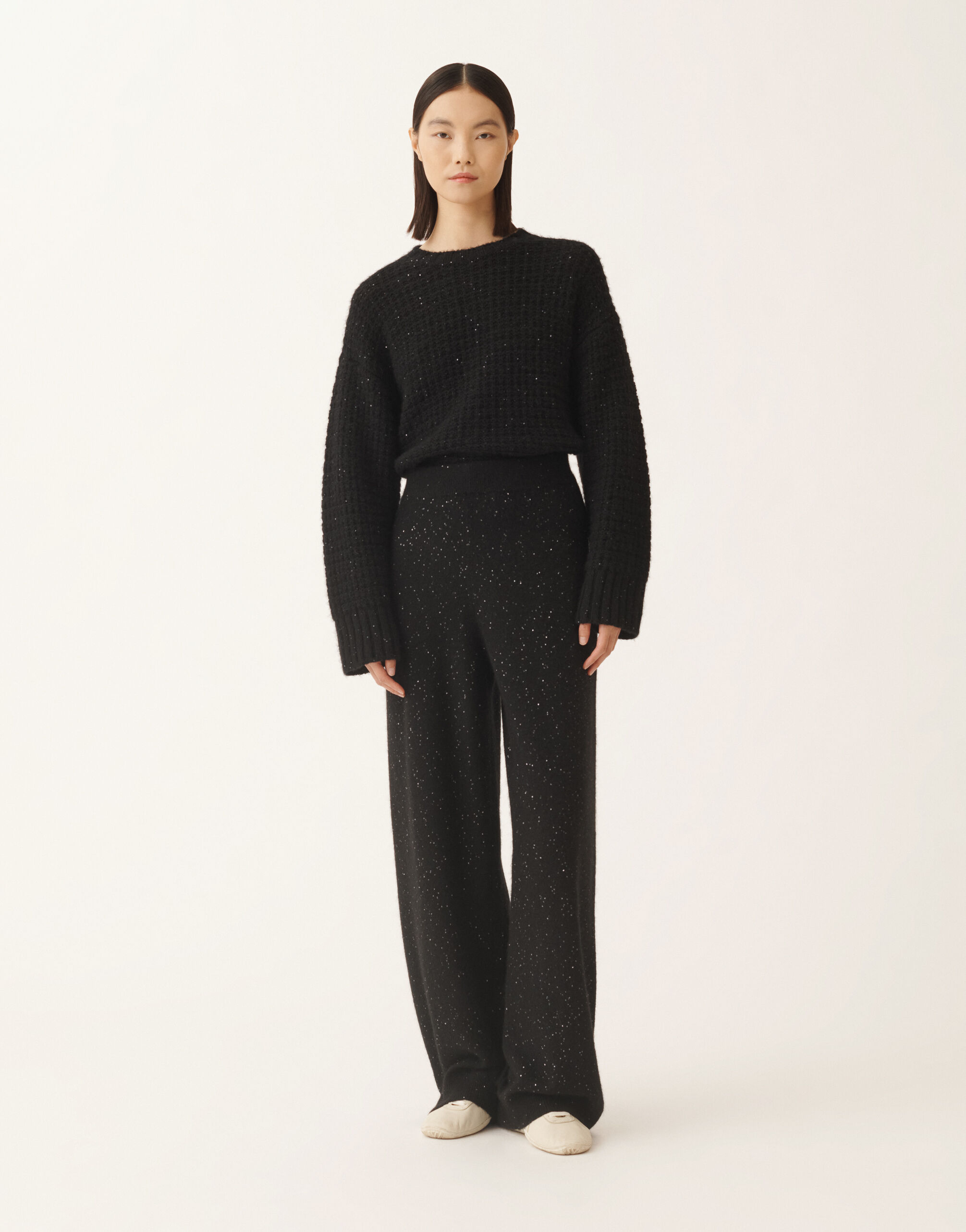 Fabiana Filippi Wool and silk trousers with sequins, black Black PAD215F391D2960000