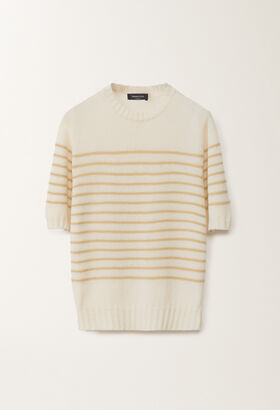 Fabiana Filippi STRIPED CASHMERE SHORT SLEEVE CREW NECK SWEATER BLACK MAD265F038L1610000
