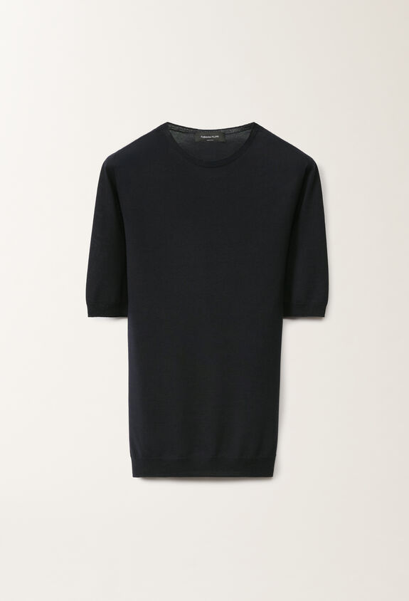 Fabiana Filippi Cotton and silk T-shirt, midnight blue BLUE MAD275F469N8210000