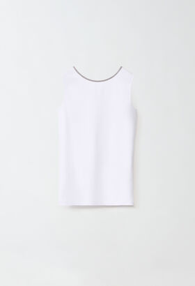 Fabiana Filippi FRONT/BACK RIBBED JERSEY TANK TOP,BRILLIANT DETAIL ON COLLAR WHITE TPD264F221D6460000