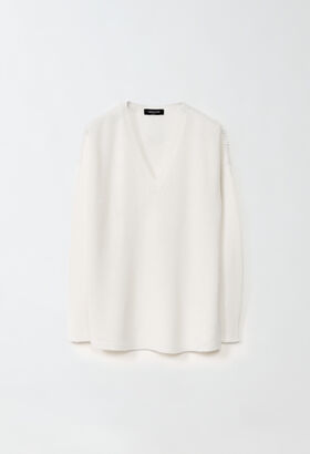 Fabiana Filippi CASHMERE V NECK GAUZED SWEATER WITH DROPS ON SHOULDER WHITE CTD224F712D7520000