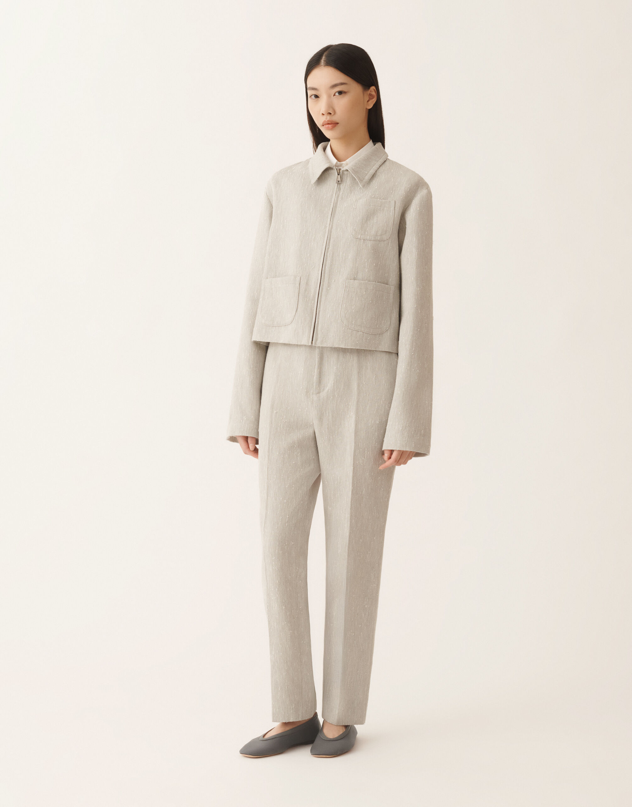 Boxy jacket in drop fil coupé tailoring, ice for Women | Fabiana