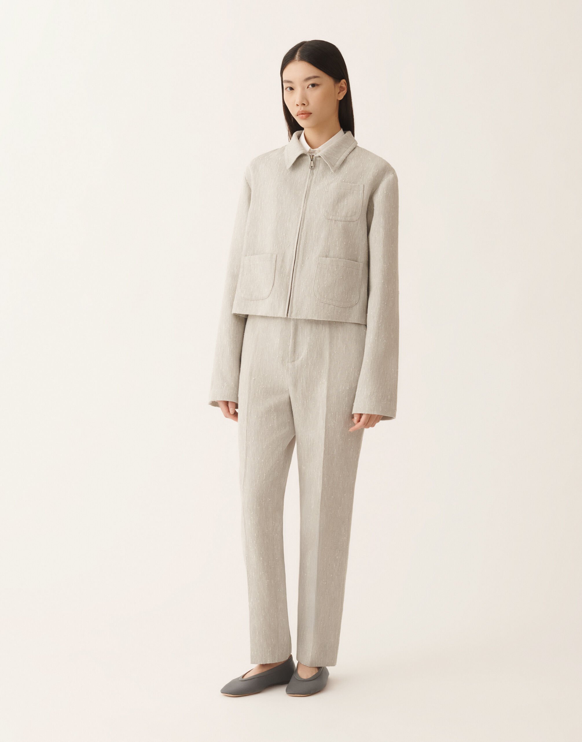 Fabiana Filippi Boxy jacket in drop fil coupé tailoring, ice Gray GCD266F208L7820000