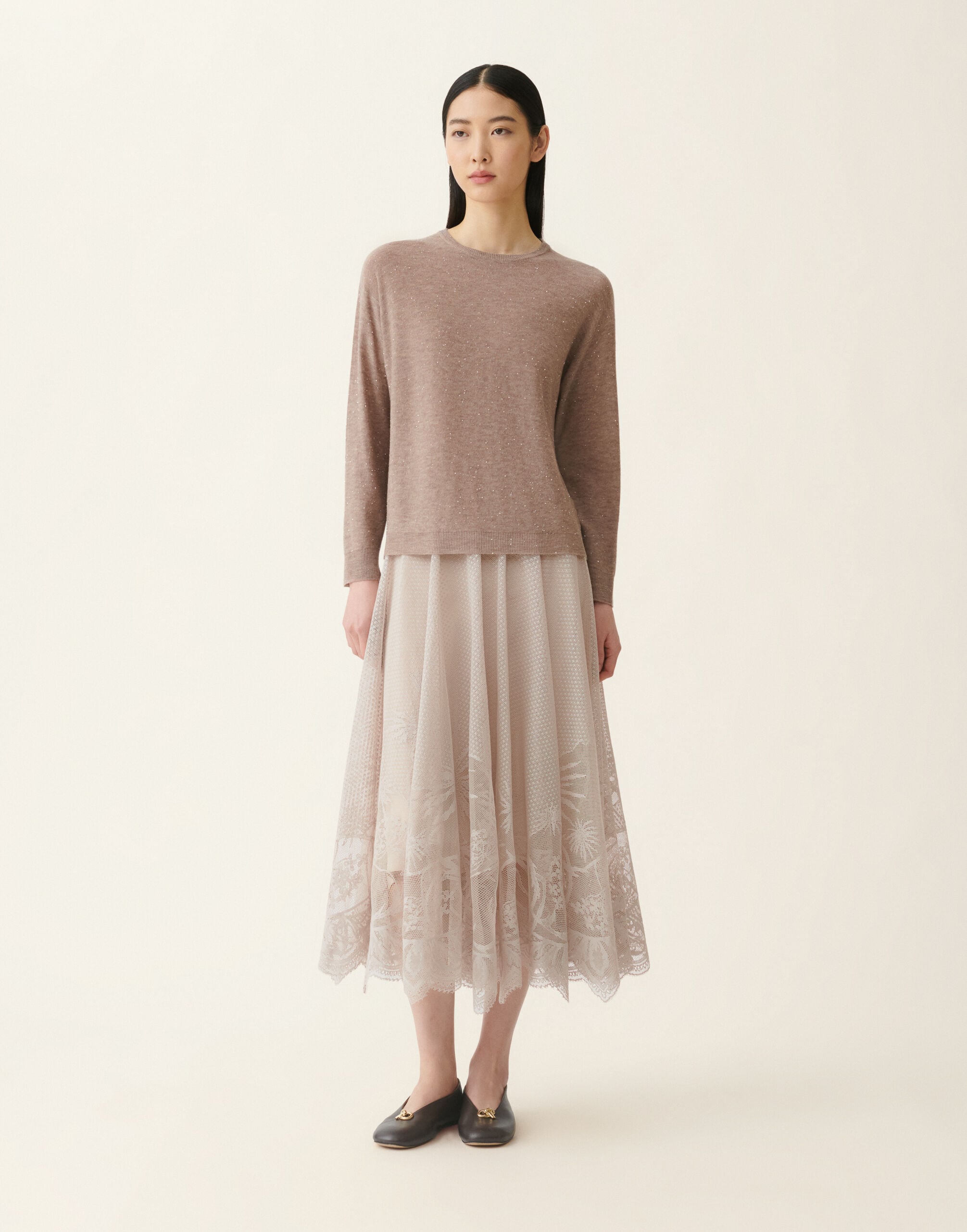 Pullover aus Wolle mit Pailletten, mocha Fabiana Filippi Pullover aus Wolle mit Pailletten, mocha Mocha MAD216F102D7220000