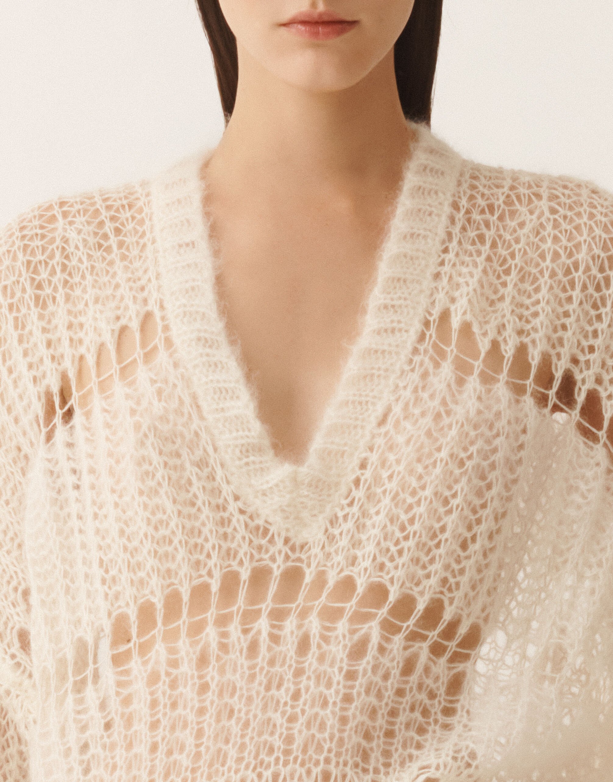 Mohair and organic cotton sweater, raffia for Women | Fabiana Filippi®