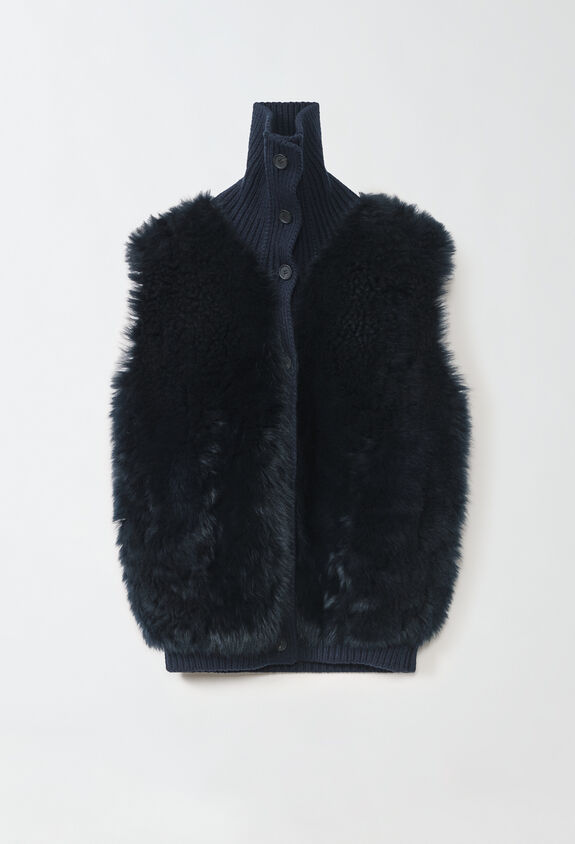 Fabiana Filippi SHEARLING VEST WITH KNIT DETAIL BLUE PLD224F754L0150000