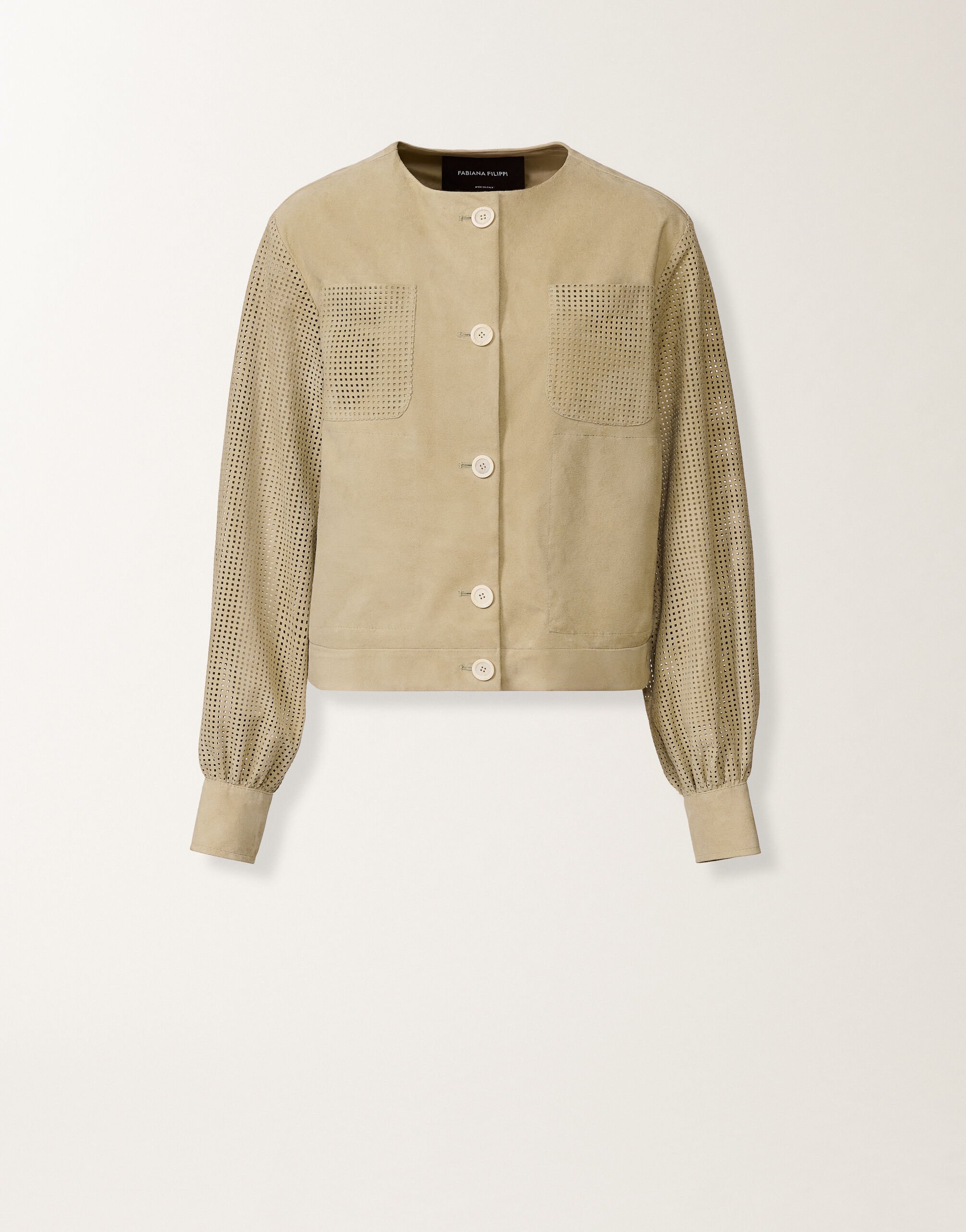 Perforierte Wildlederjacke, Khaki Fabiana Filippi Perforierte Wildlederjacke, Khaki Khaki PLD276F721M1360000