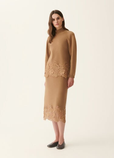 Platinum and lace pencil skirt, rattan Fabiana Filippi Platinum and lace pencil skirt, rattan Rattan GND226F765M4460000