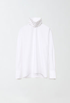 Fabiana Filippi POPLIN MOCK COLLAR SHIRT WITH BACK OPENING,EMBROIDERED COLLA WHITE CTD224F712D7520000