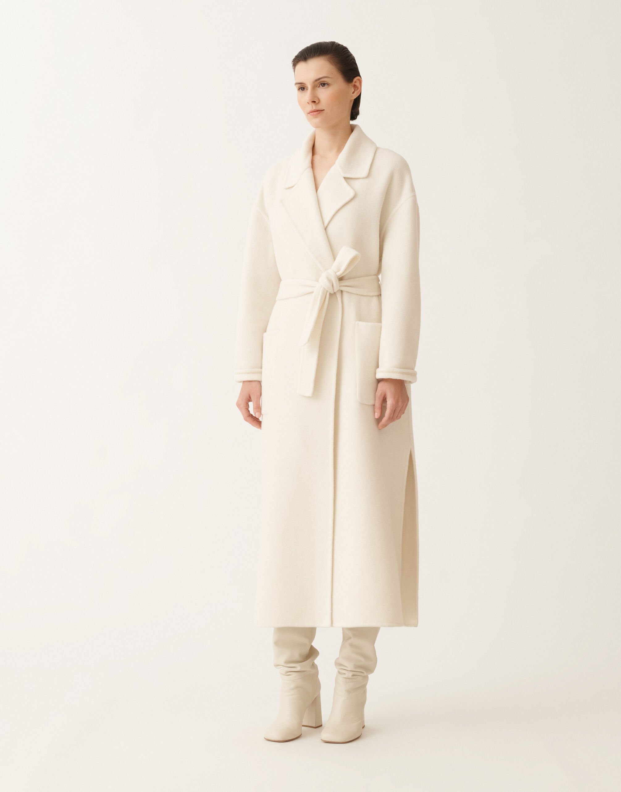 Fabiana Filippi Double-faced soft wool and cashmere coat, butter White CTD225F680D9060000