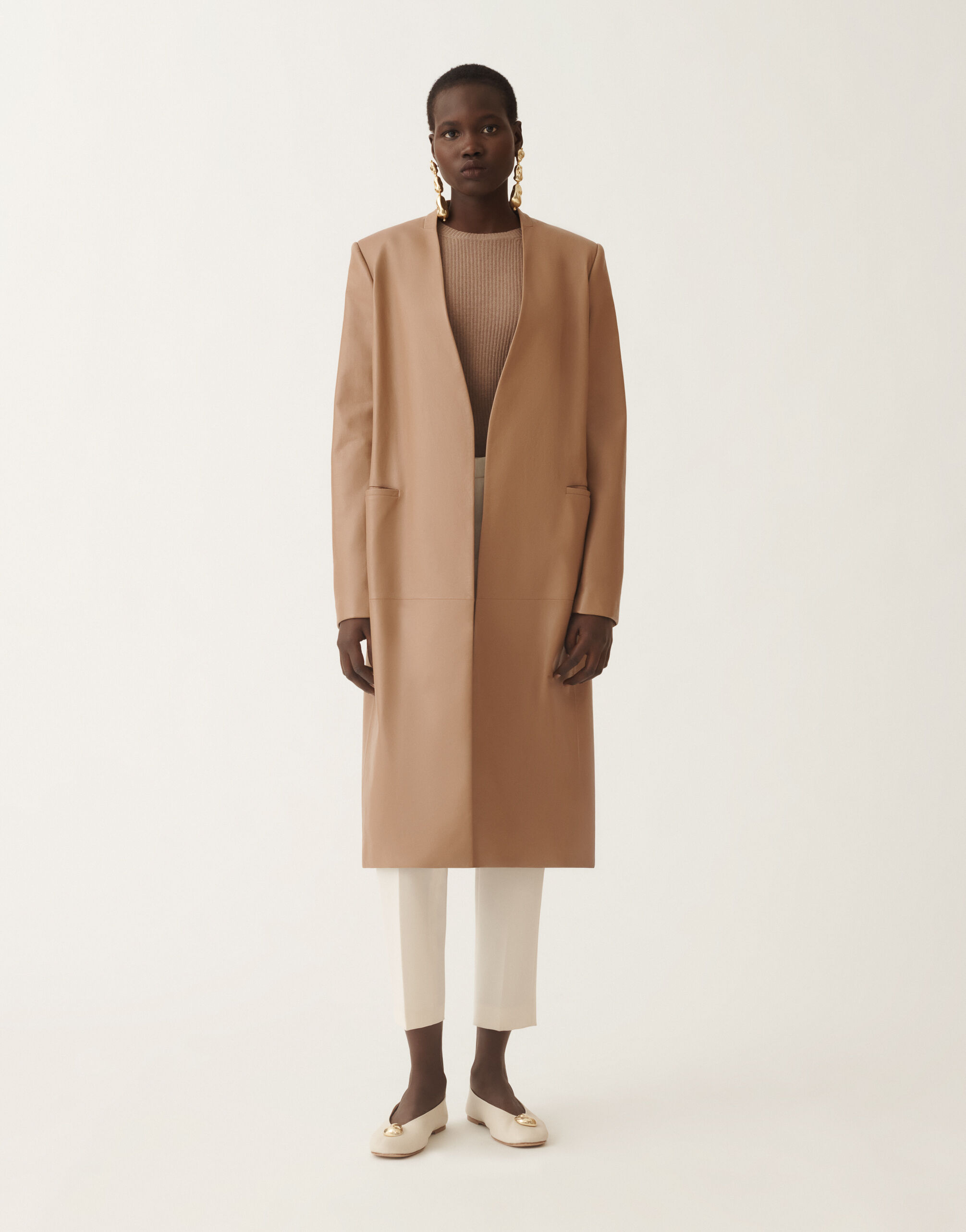 Fabiana Filippi ブラウンレザージャケット Long nappa leather jacket, wicker for Women | Fabiana Filippi®