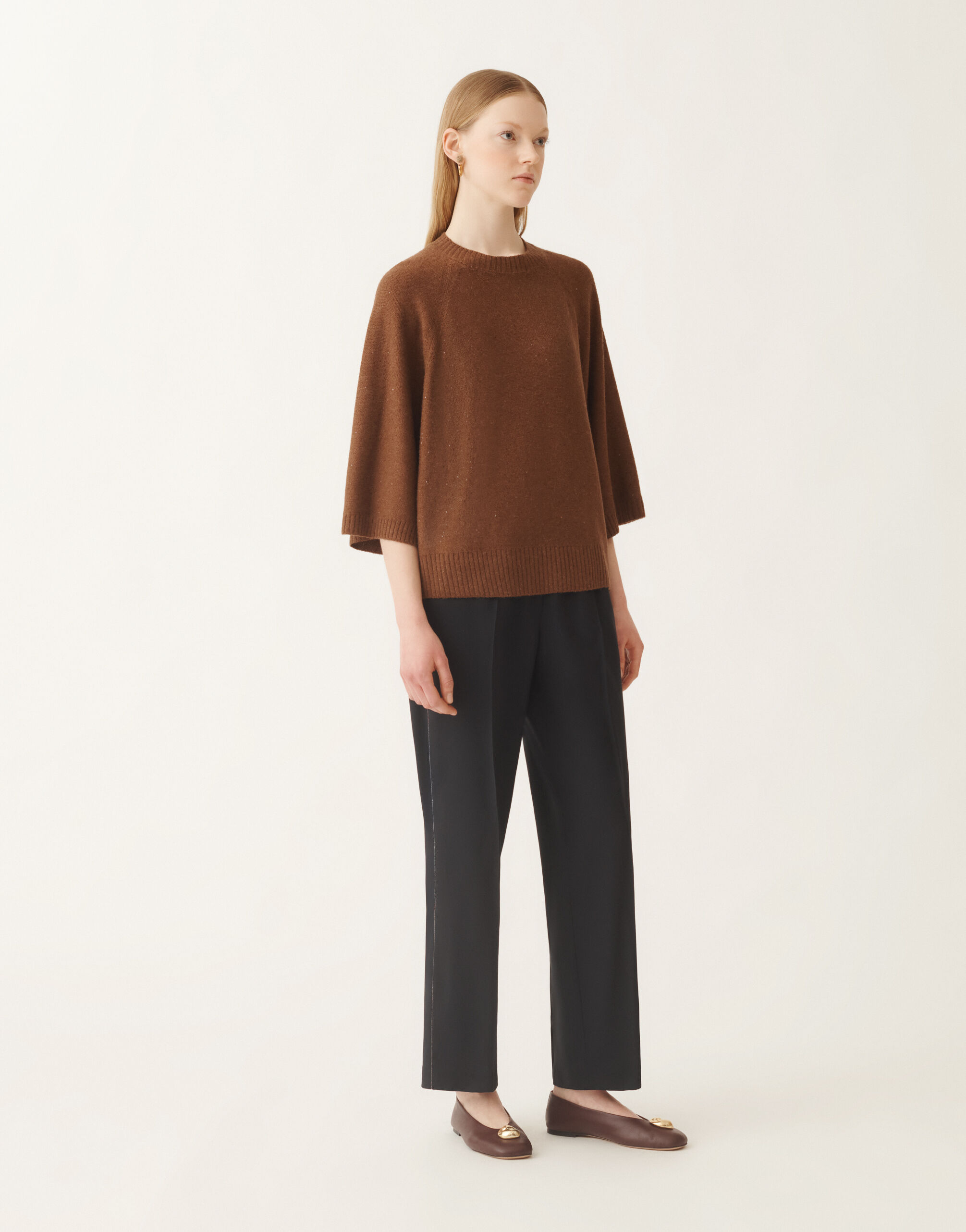 Fabiana Filippi Wool and silk cape with sequins, mahogany BROWN MAD215F067D2960000