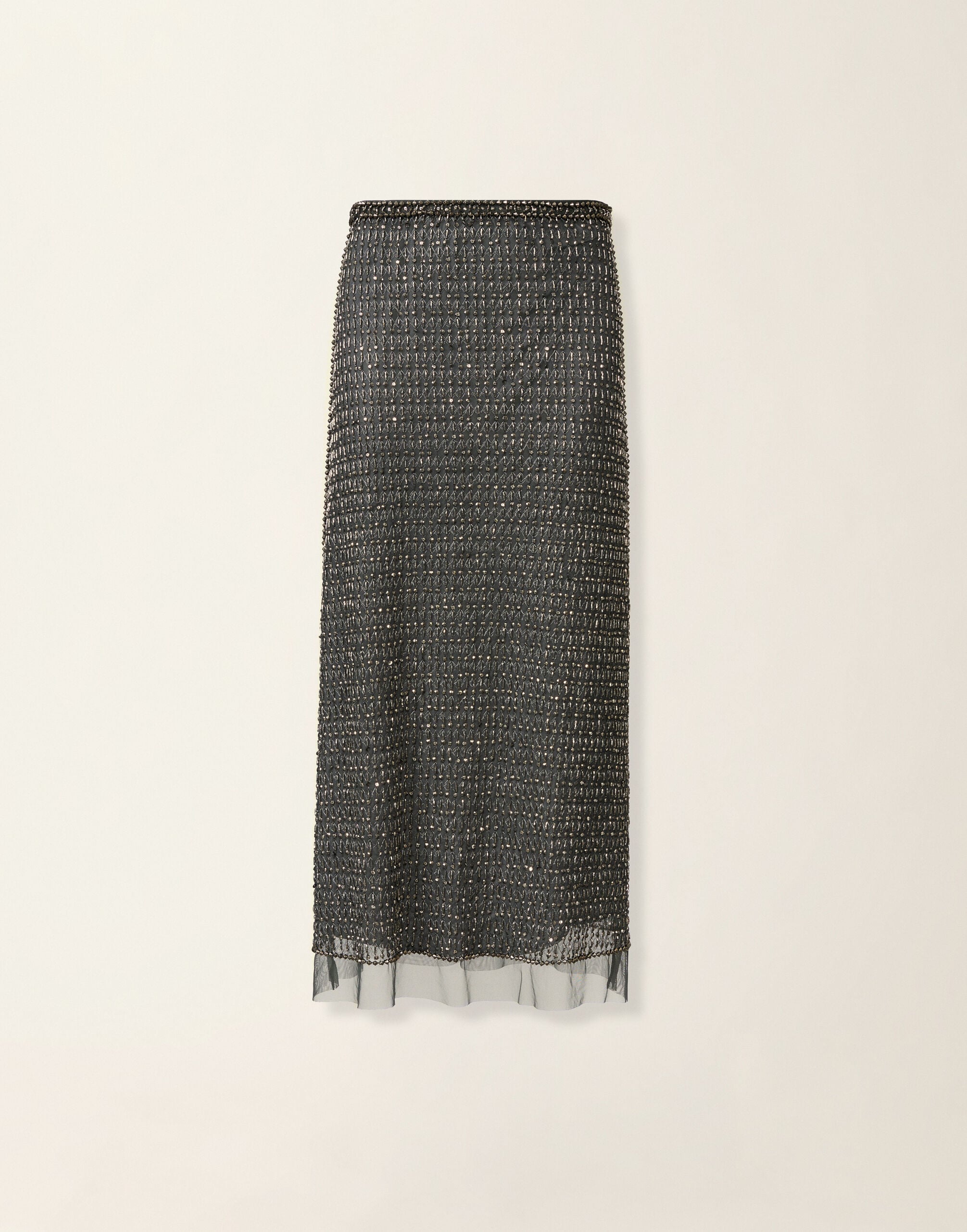 Moonlight embroidered tulle midi pencil skirt, charcoal Fabiana Filippi Moonlight embroidered tulle midi pencil skirt, charcoal Charcoal GND226F795M4400000
