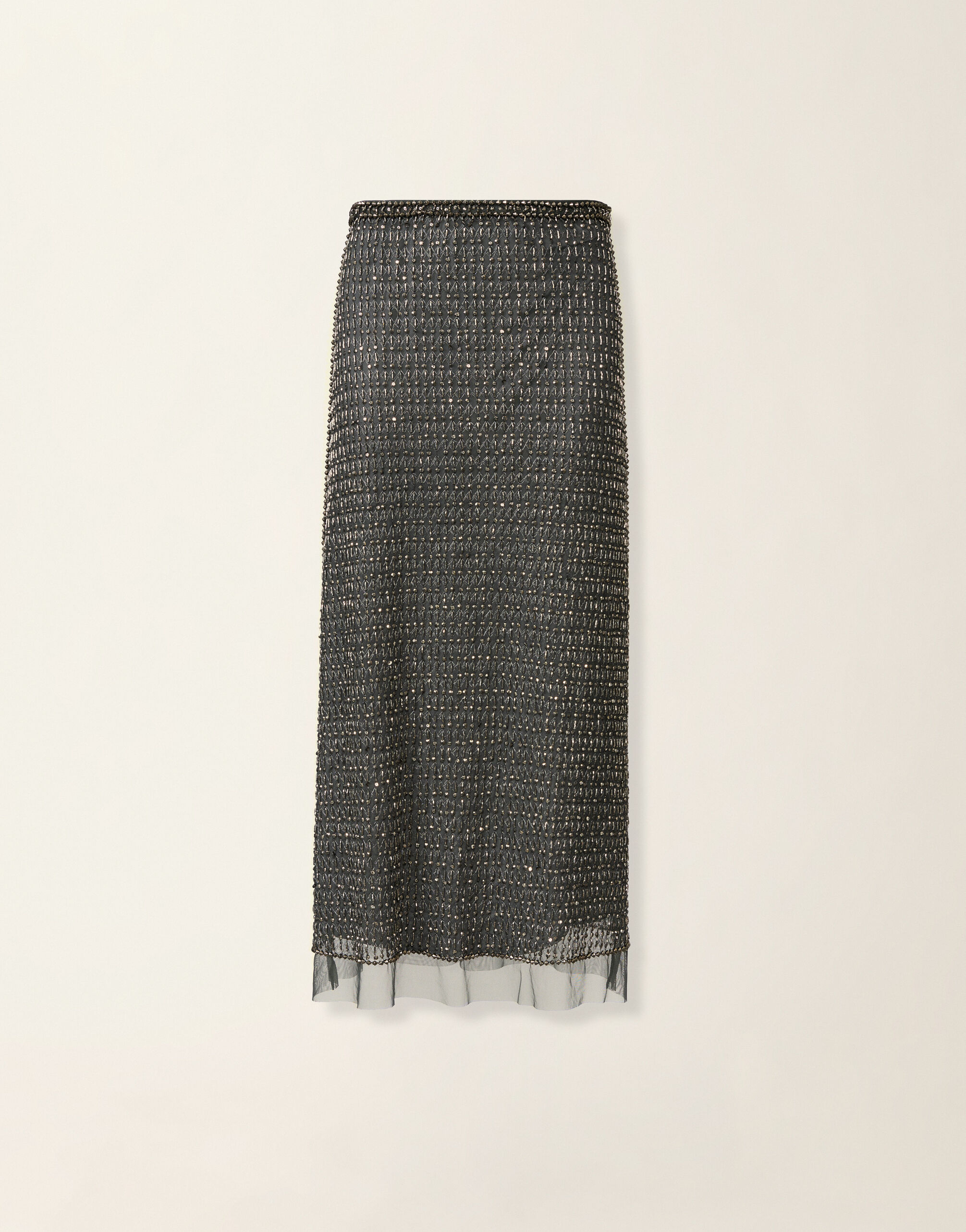 Moonlight embroidered tulle midi pencil skirt, charcoal Fabiana Filippi Moonlight embroidered tulle midi pencil skirt, charcoal Charcoal GND226F795M4400000