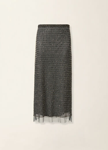 Moonlight embroidered tulle midi pencil skirt, charcoal Fabiana Filippi Moonlight embroidered tulle midi pencil skirt, charcoal Charcoal GND226F795M4400000