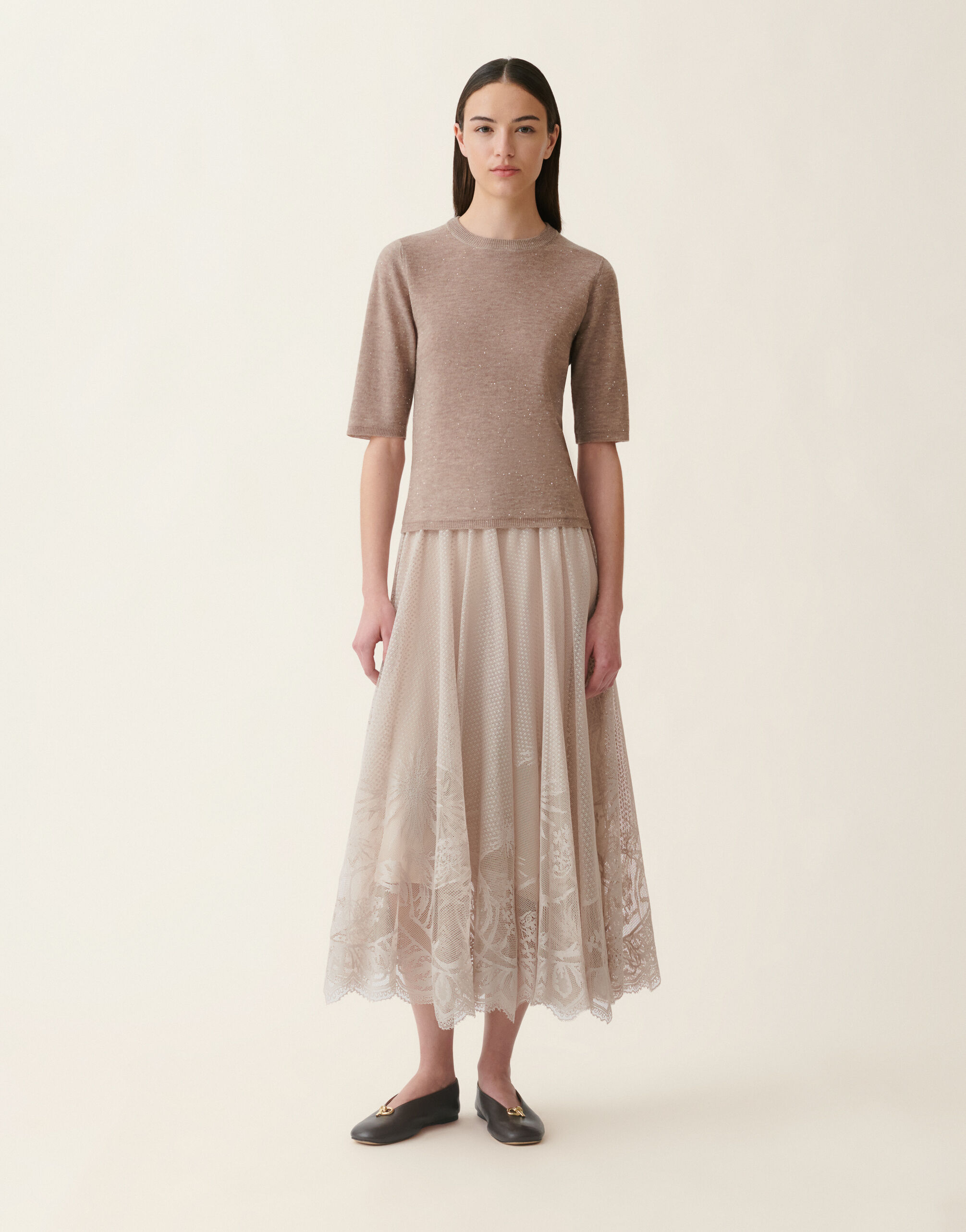 Pullover aus Wolle mit Pailletten, mocha Fabiana Filippi Pullover aus Wolle mit Pailletten, mocha Mocha MAD216F092D7220000