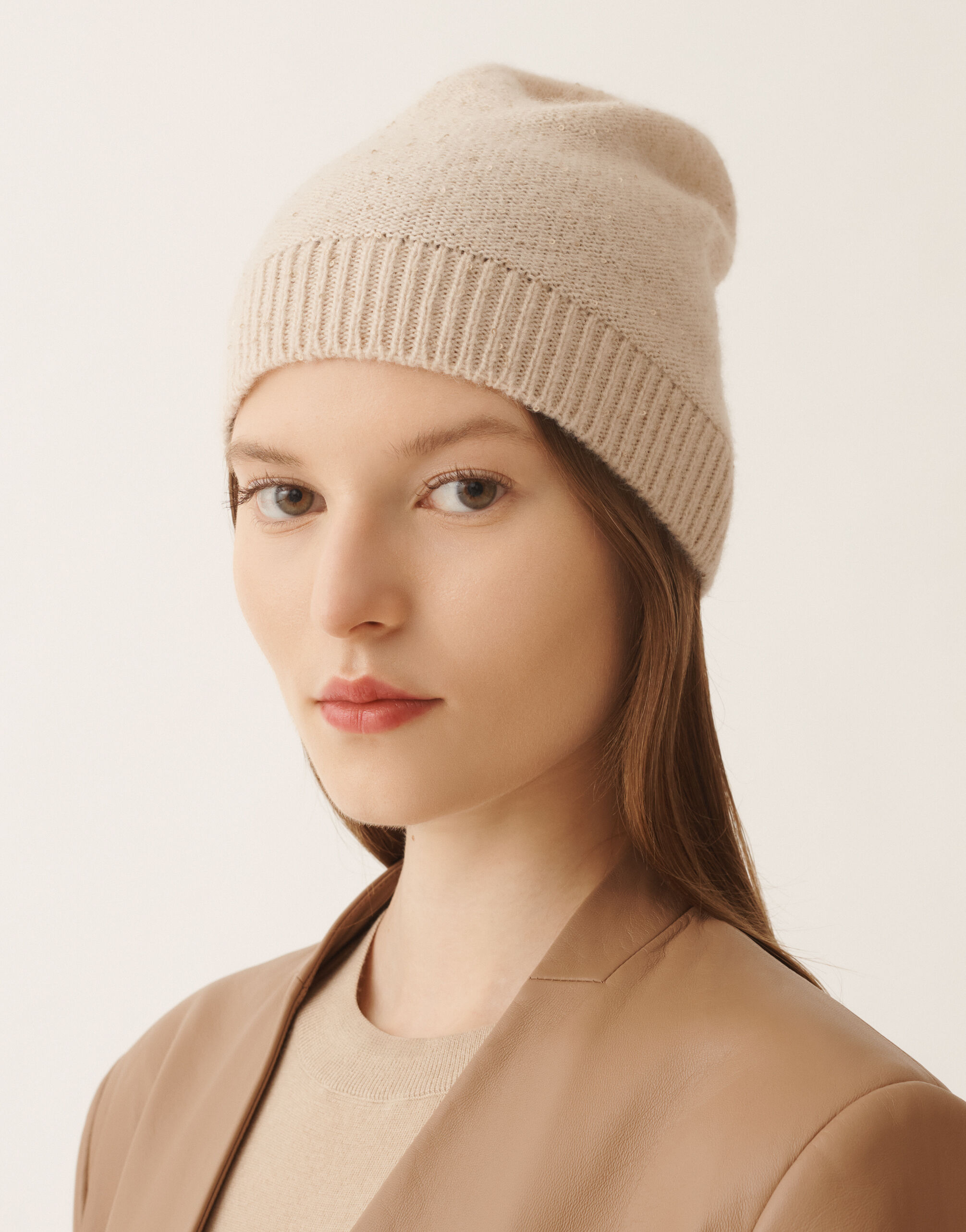 Fabiana Filippi Woll- und Seidenhut mit Pailletten, Kordel Beige SAD225A986D2960000