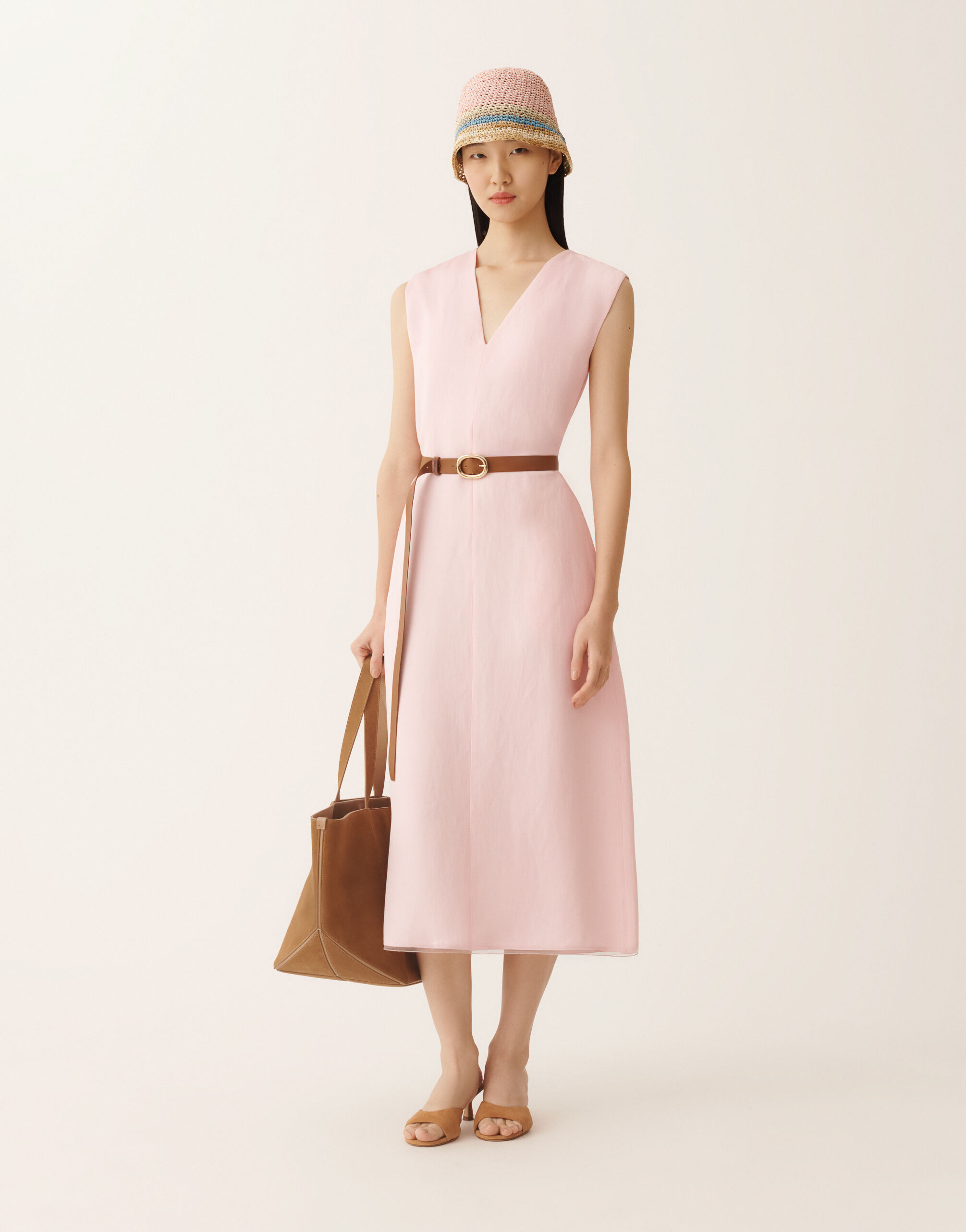 Fluid dress in linen and viscose, petal pink for Women | Fabiana