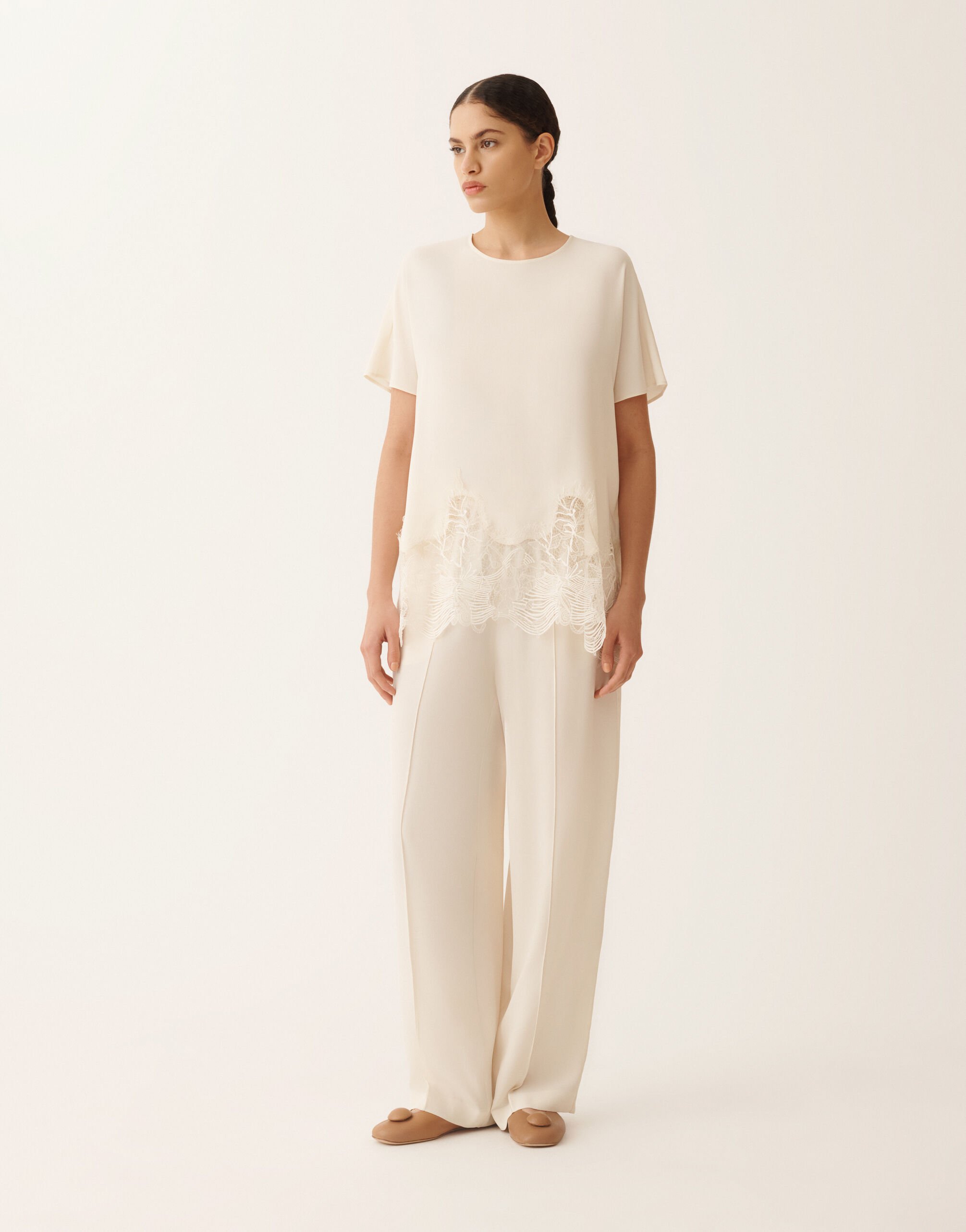 Fabiana Filippi Crepe de chine top, ivory BUTTER TPD276F736M1580000