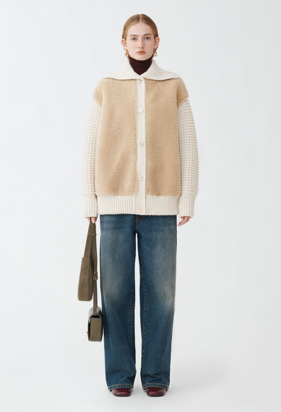 Fabiana Filippi AVIATOR SHEARLING JACKET WITH KNIT BACK AND SLEEVE BROWN PLD224F230L0910000