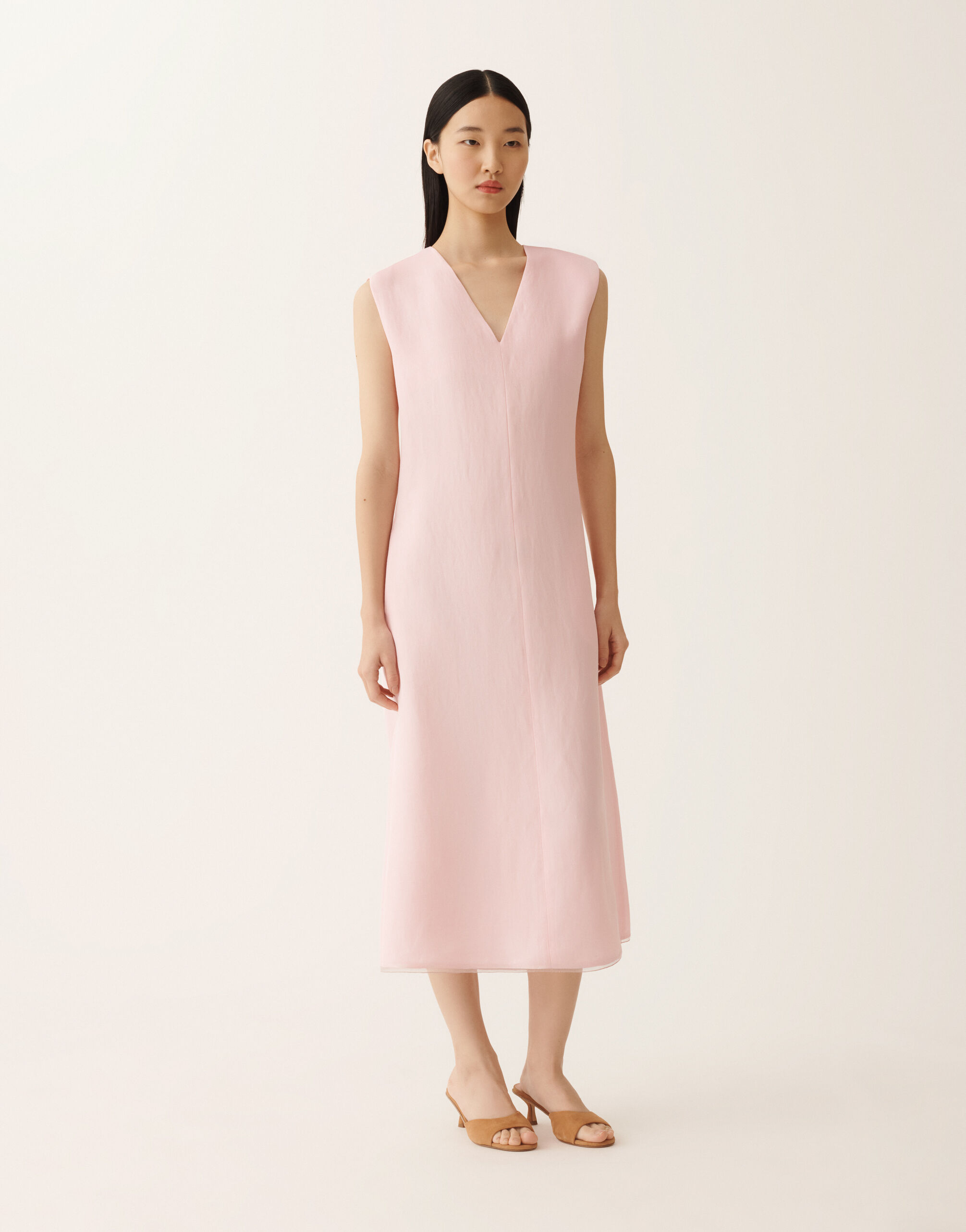 Fluid dress in linen and viscose, petal pink for Women | Fabiana