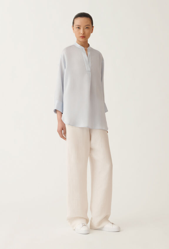Fabiana Filippi Multi-striped viscose and silk shirt, white and sky blue SKY BLUE CADC02F351H8950000