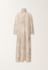 Fabiana Filippi Kleid aus Crêpe de Chine mit Print, buttergelb, ahornfarben und pfingstrosenrosa Beige ABD215F190D8860000