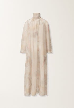 Fabiana Filippi Abito in crepe de chine stampato, burro, acero e peonia BEIGE ABD215F190D8860000
