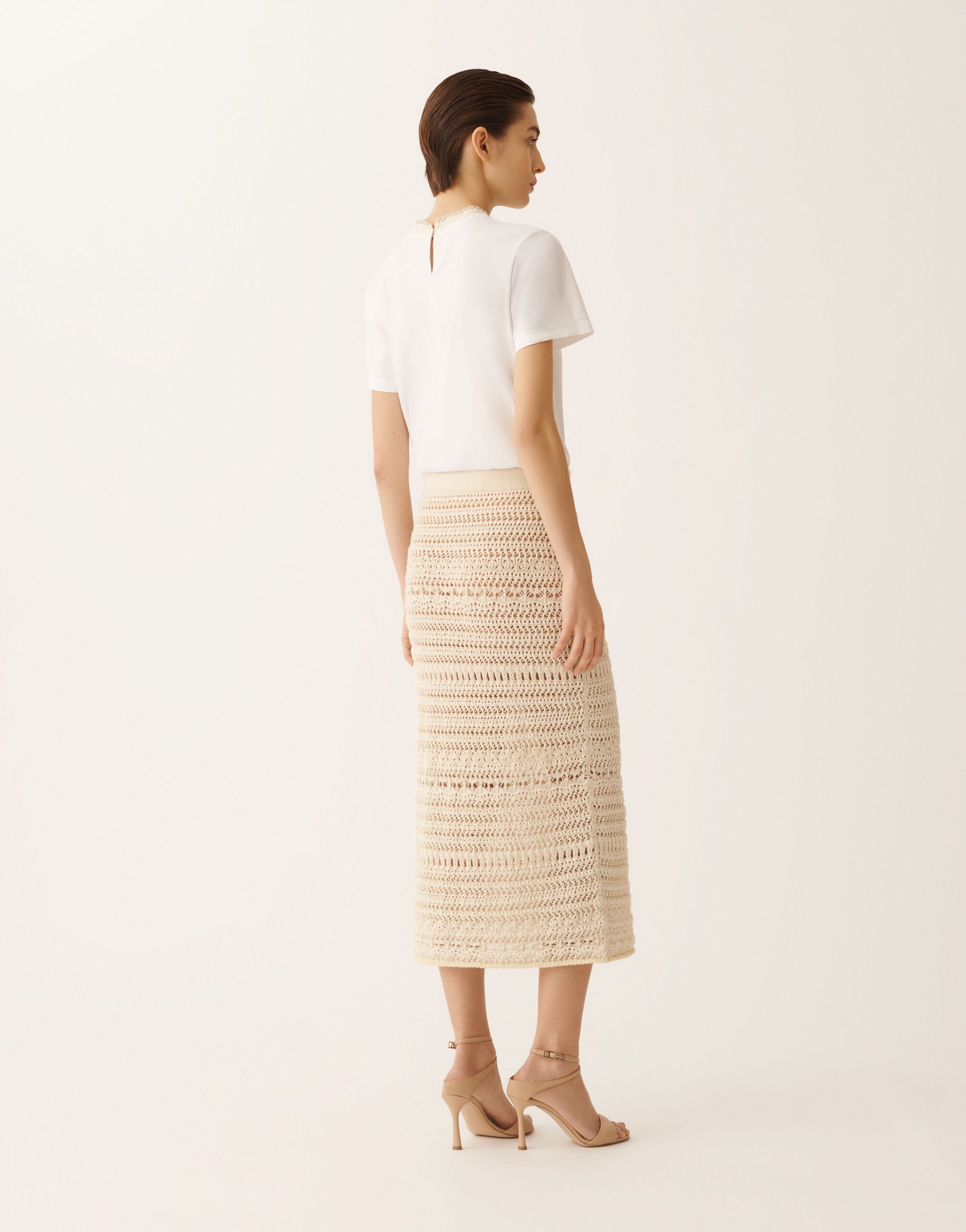 Fabiana Filippi Pencil skirt in wool and cotton with sequins, vanilla Vanilla GND266F383L7350000