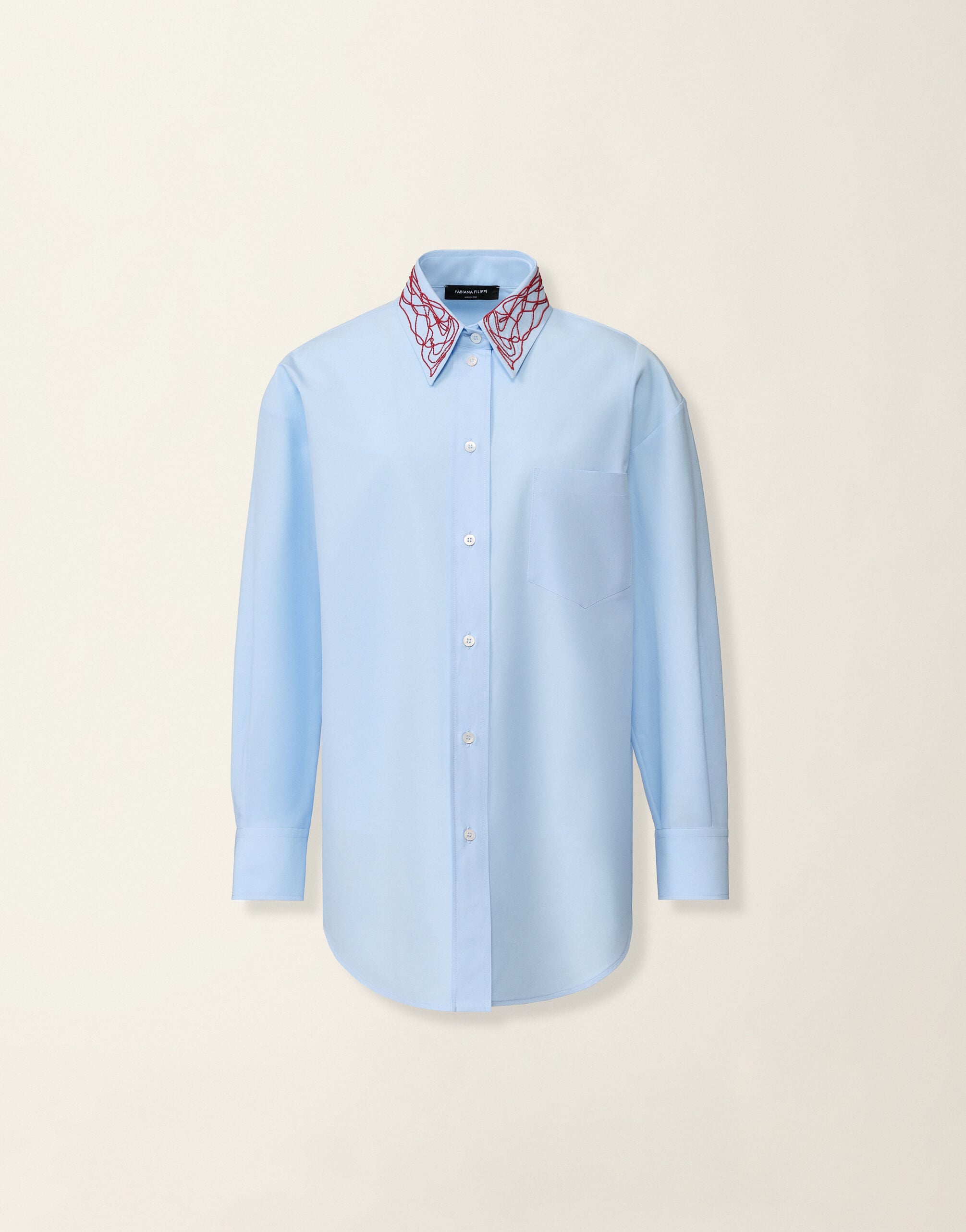 Fabiana Filippi Camicia boyfriend in popeline, azzurro e rosso Azzurro/rosso CAD216F416M2690000