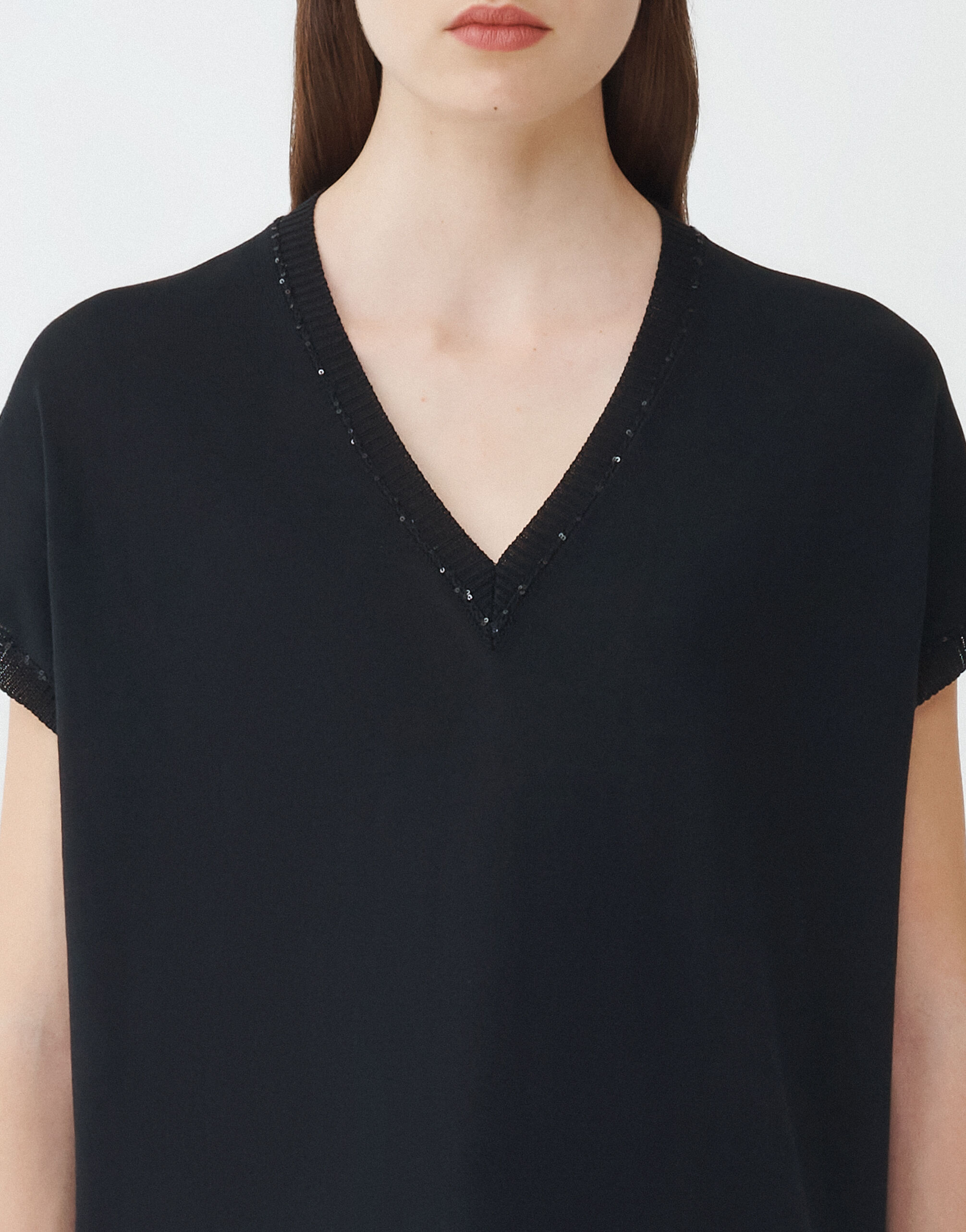 Fabiana Filippi COTTON V NECK SWEATER WITH SEQUIN THREAD BLACK MAD274F358H4960000