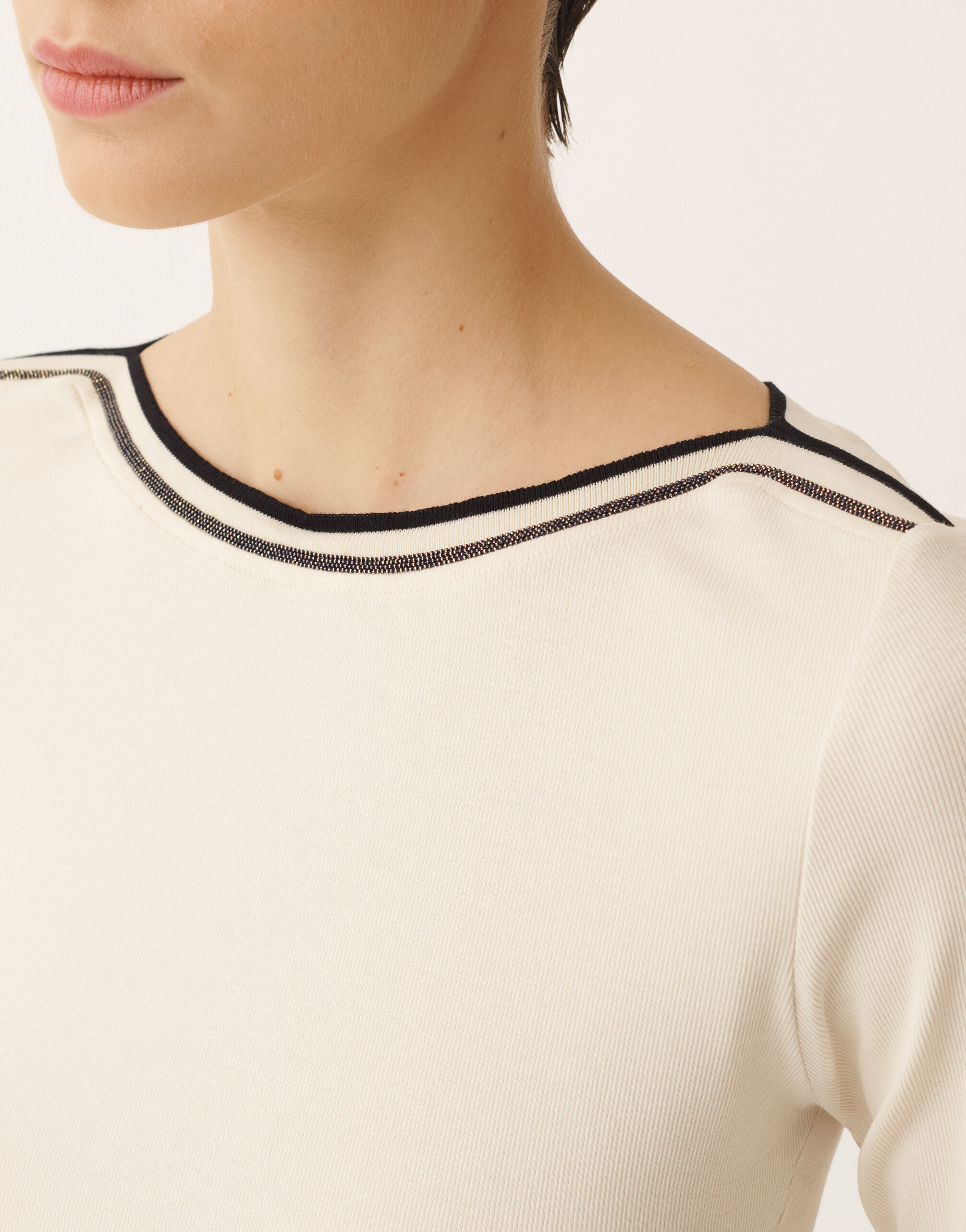 Marinière T-shirt in butter and midnight blue jersey for Women