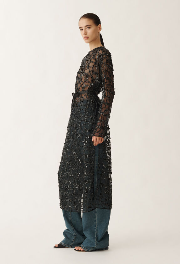 Fabiana Filippi Sequin embroidery organza dress, black BLACK ABD265F218L1840000