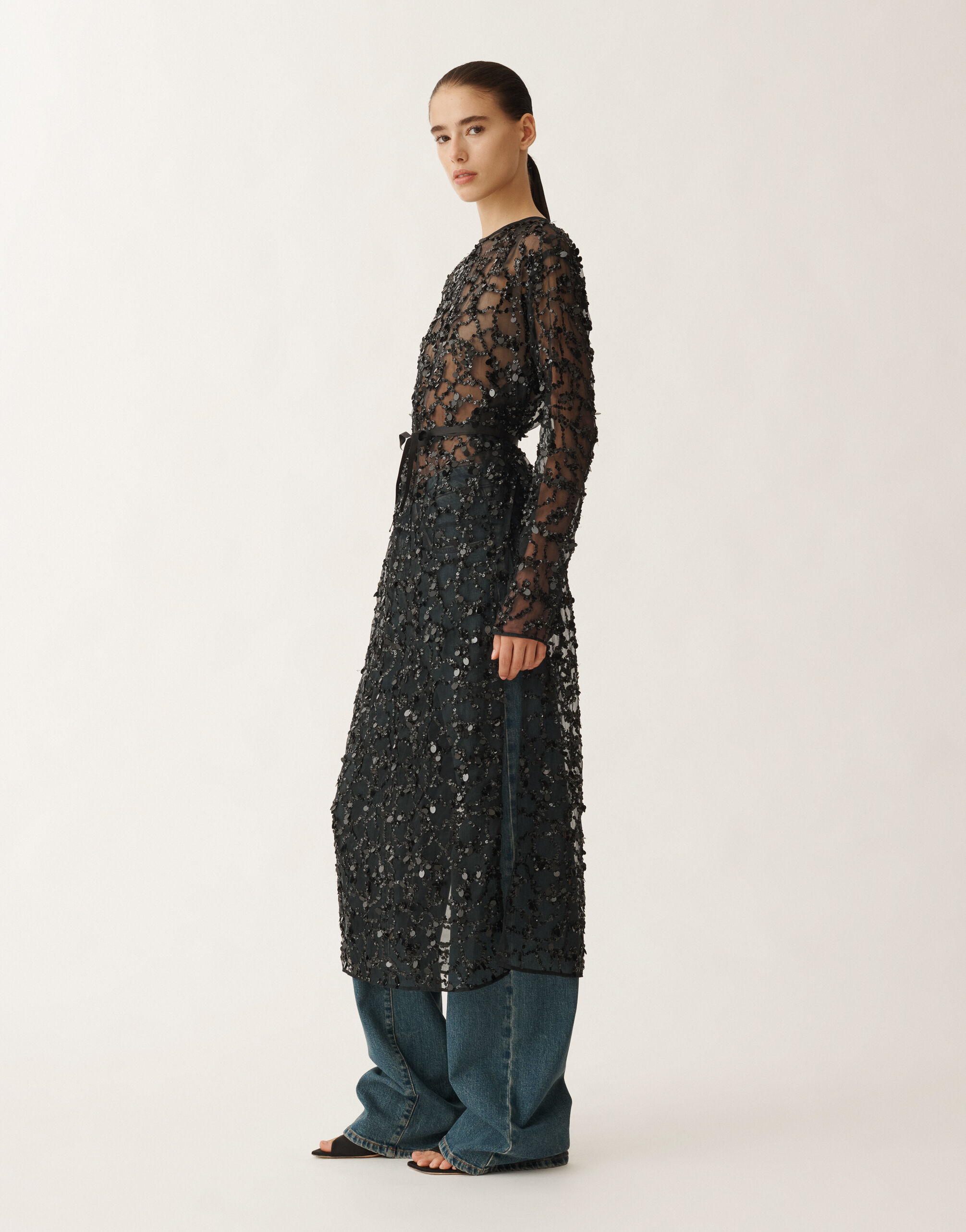 Fabiana Filippi Kleid aus Organza mit Paillettenstickerei, schwarz SCHWARZ ABD265F218L1840000
