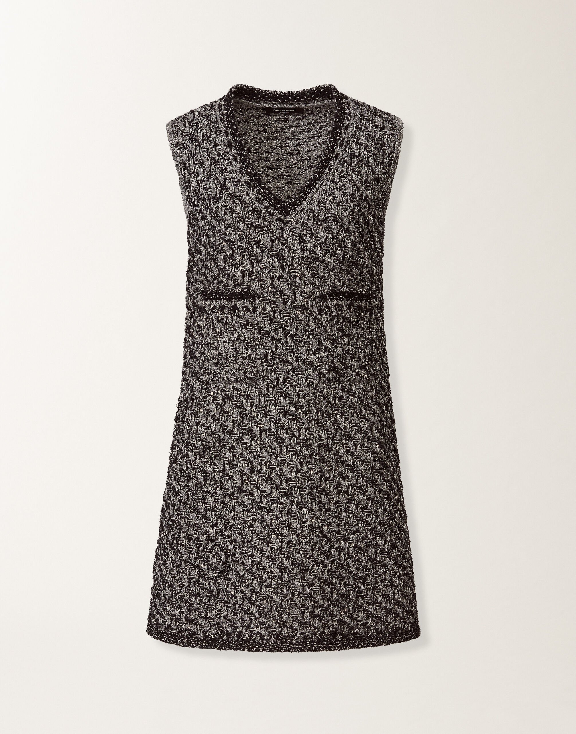 Fabiana Filippi Navy tweed dress with denim effect sequins Blue ABD266F167L7410000