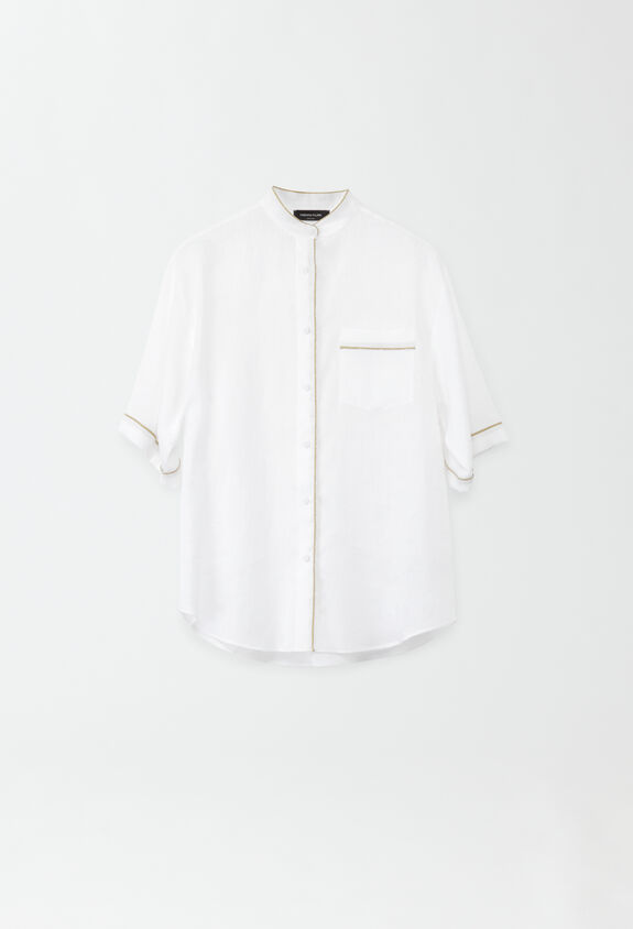 Fabiana Filippi LINEN SHORT SLEEVE SHIRT WITH CONTRAST PIPING OPTICAL WHITE CAD274F615H497M466