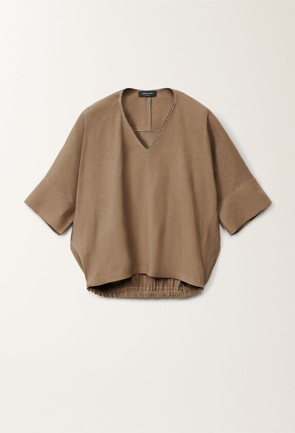 Fabiana Filippi Stretch viscose and linen top, taupe TAUPE TPDC02F361H5500000
