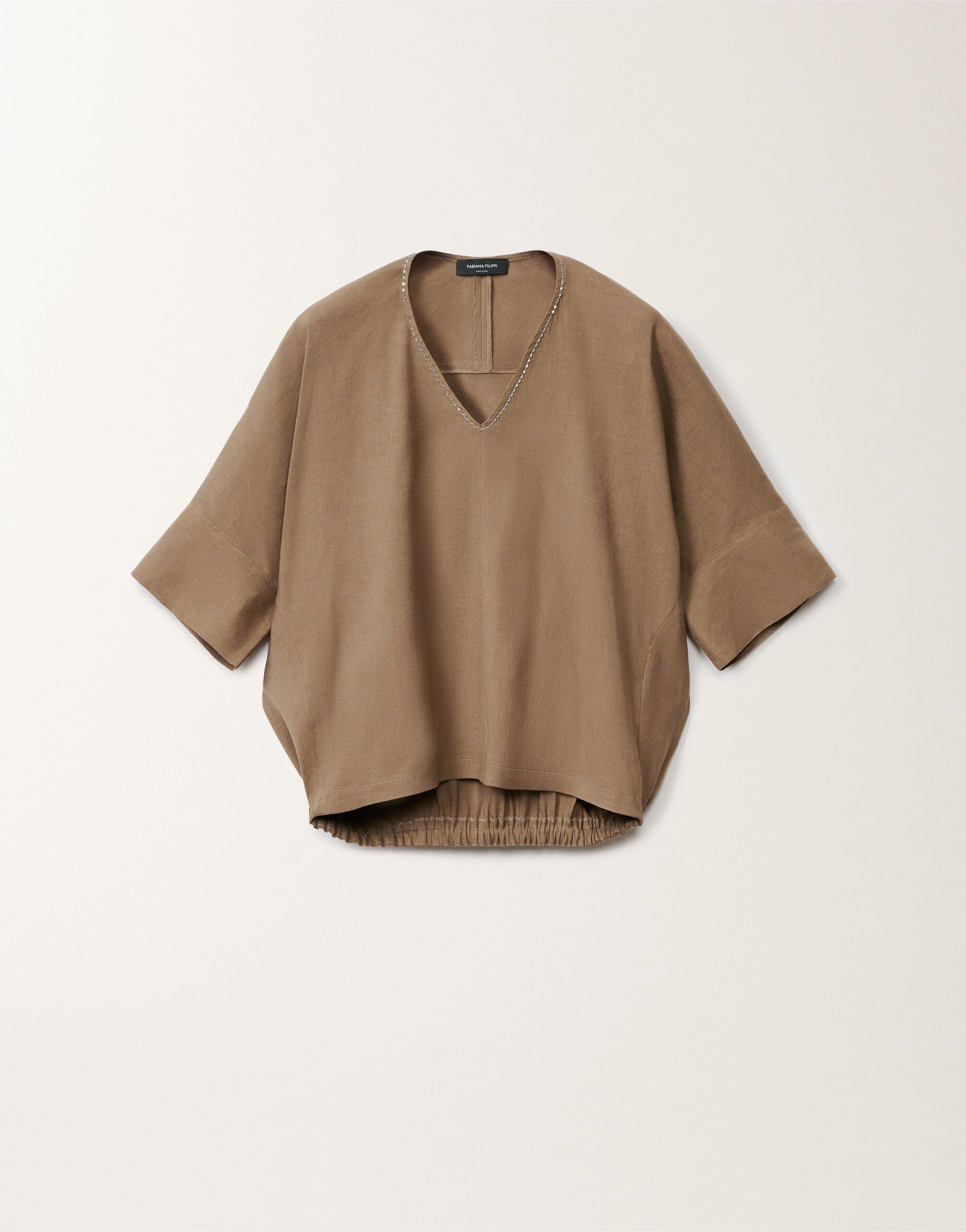 Fabiana Filippi Stretch viscose and linen top, taupe TAUPE TPDC02F361H5500000