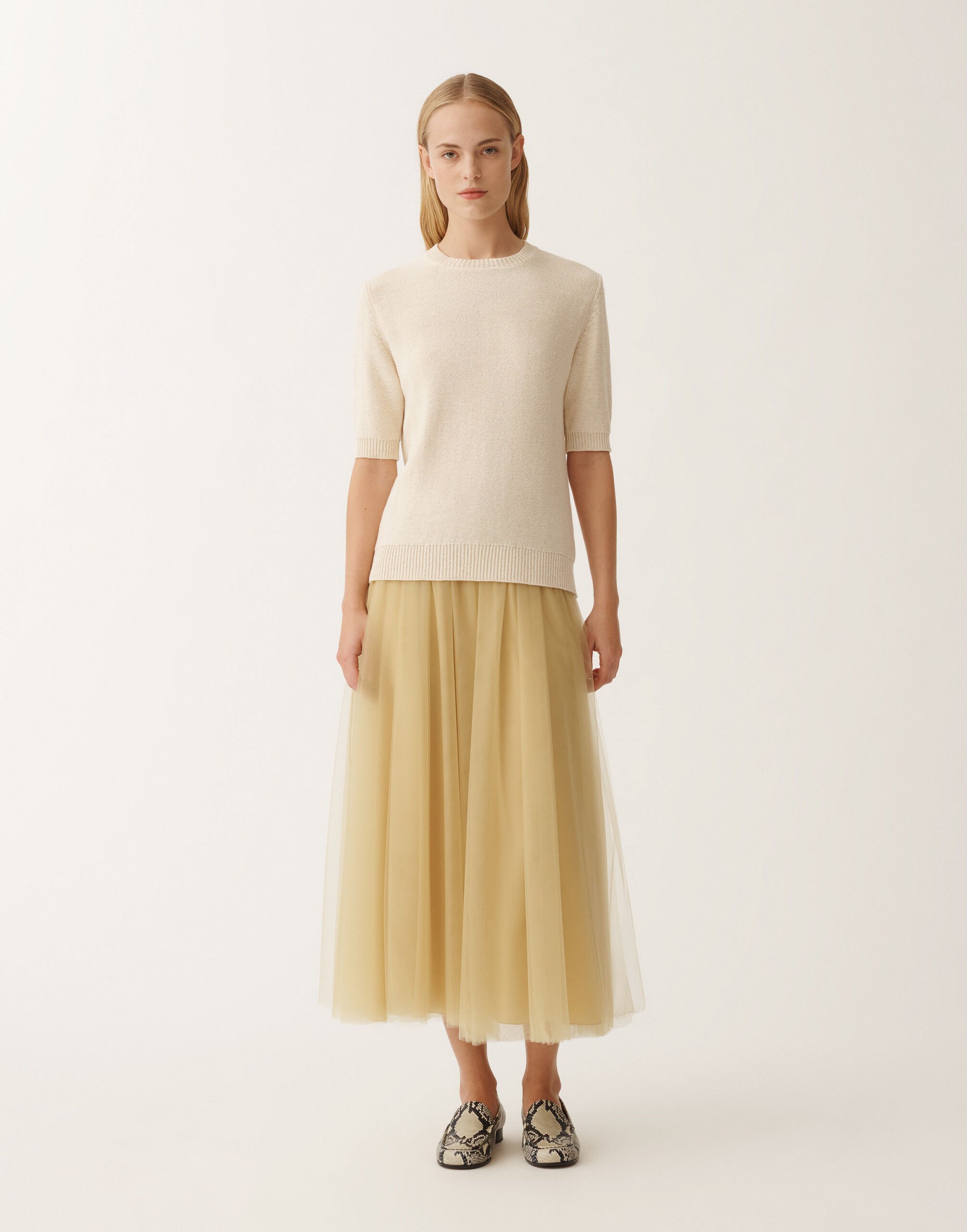 Fabiana Filippi Cotton and linen sweater with sequins, vanilla WHITE MAD265F490D2730000