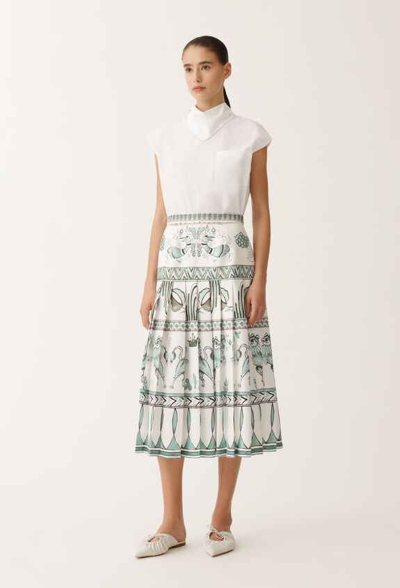 Fabiana Filippi Jupe en sergé de soie à imprimé picta, blanc, vert d’eau et bleu pétrole BLANC/TURQUOISE/VERT EAU GND275F843D8600000