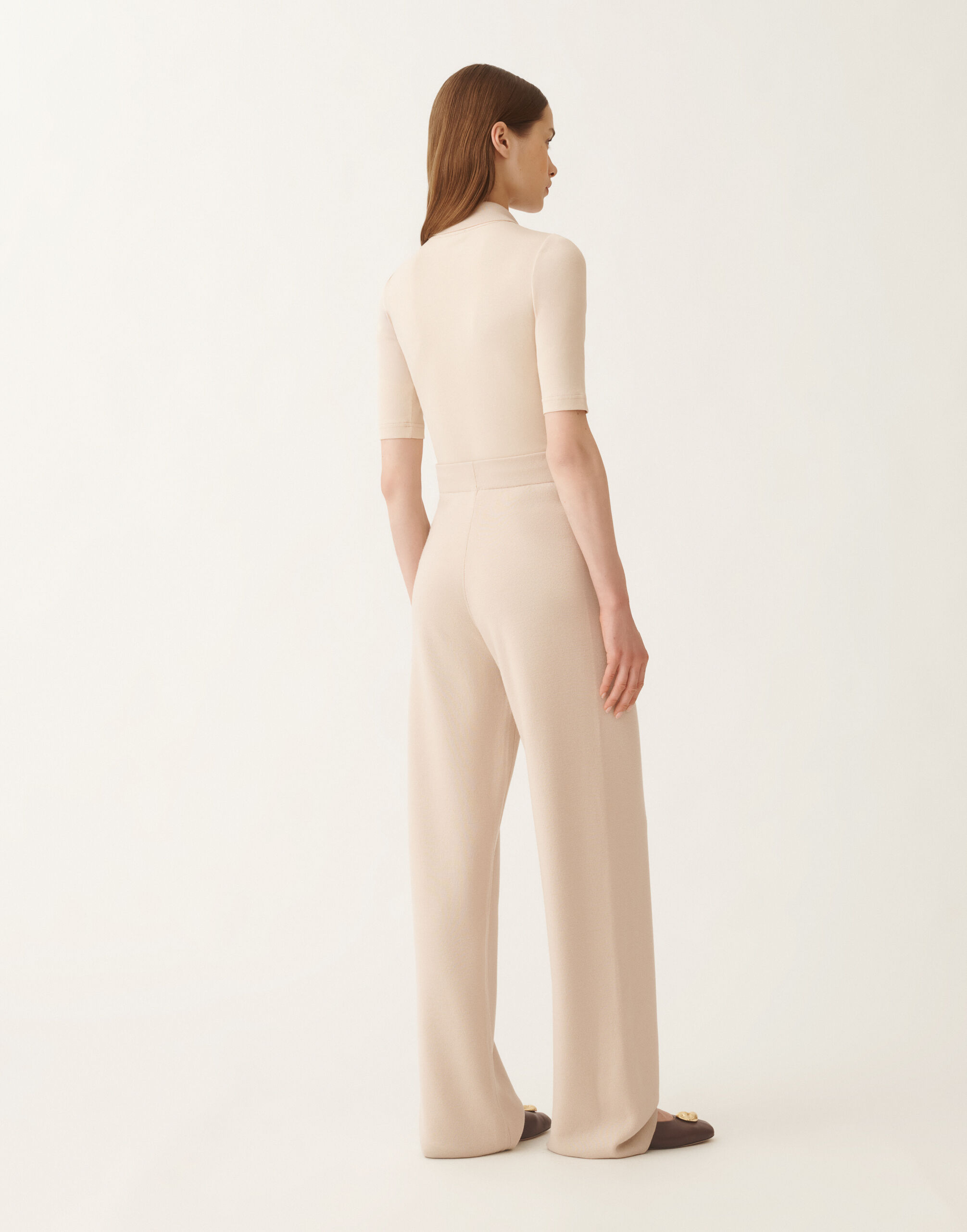 Merino wool trousers, cream for Women | Fabiana Filippi®